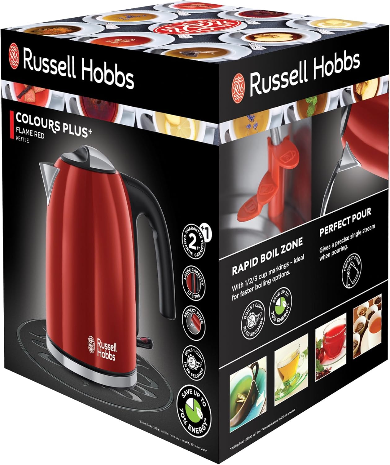 Russell Hobbs Set Colazione Colours+ Rosso: Macchina da caffè [Timer digitale, Doccetta per estrazione e aroma ottimali] 24031-56 + Bollitore [1,7l, 2400W] 20412-70 + Tostapane [per 2 fette] 26554-56
