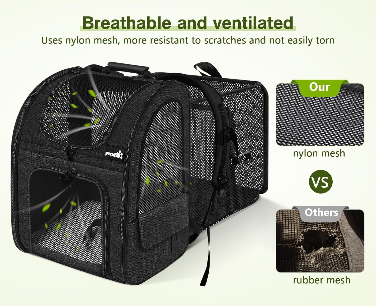 pecute Haustier Rucksack mit Netzfenster, Tragbare und Faltbare Katzentasche, Atmungsaktive und Leichte Hundetasche, Wasserdichtes Oxford-Tuch mit Viel Platz, Multifunktionales Rutschfestes Grau XL