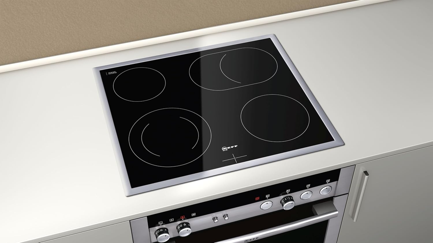 NEFF EDX442, Set composto da E1ECD0AN0, N 30, Forno da incasso con CircoTherm, 60 x 60 cm, Acciaio inossidabile e M13R42N2, N 50, Piano cottura elettrico controllato dal forno, 60 cm, Nero, con cornice a filo