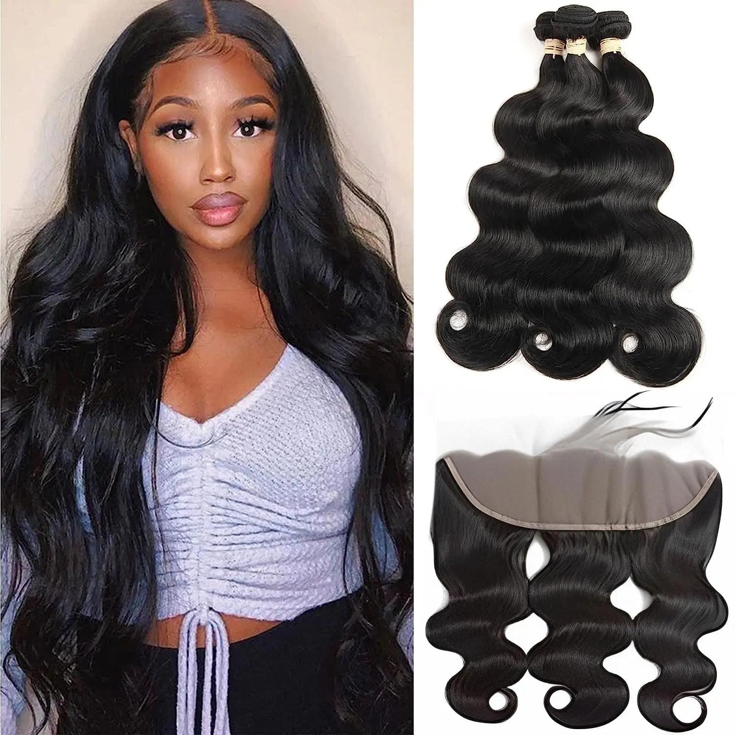 LavishBeauty Fasci di capelli brasiliani Body Wave con lace frontal HD trasparente