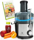 Nutrilovers QUICK-JUICER Centrifuga in acciaio inox per frutta e verdura *Vincitore del test* I Imbocco XXL per spremere frutti interi, 800W, 2 velocità, senza BPA incl. borraccia + ricettario e app