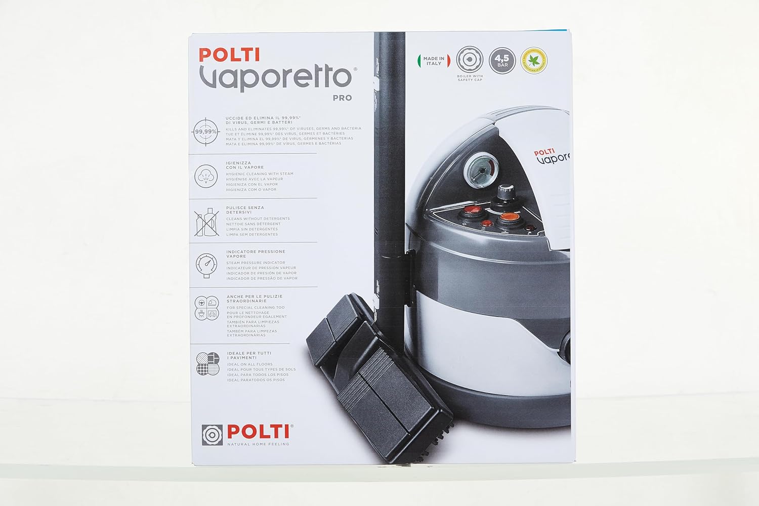 POLTI Vaporetto Eco Pro 3.0, Pulitore a vapore con caldaia e tappo di sicurezza, Potenza caldaia max 2000 W, Serbatoio da 2 litri, 9 accessori in dotazione, Made in Italy, grigio