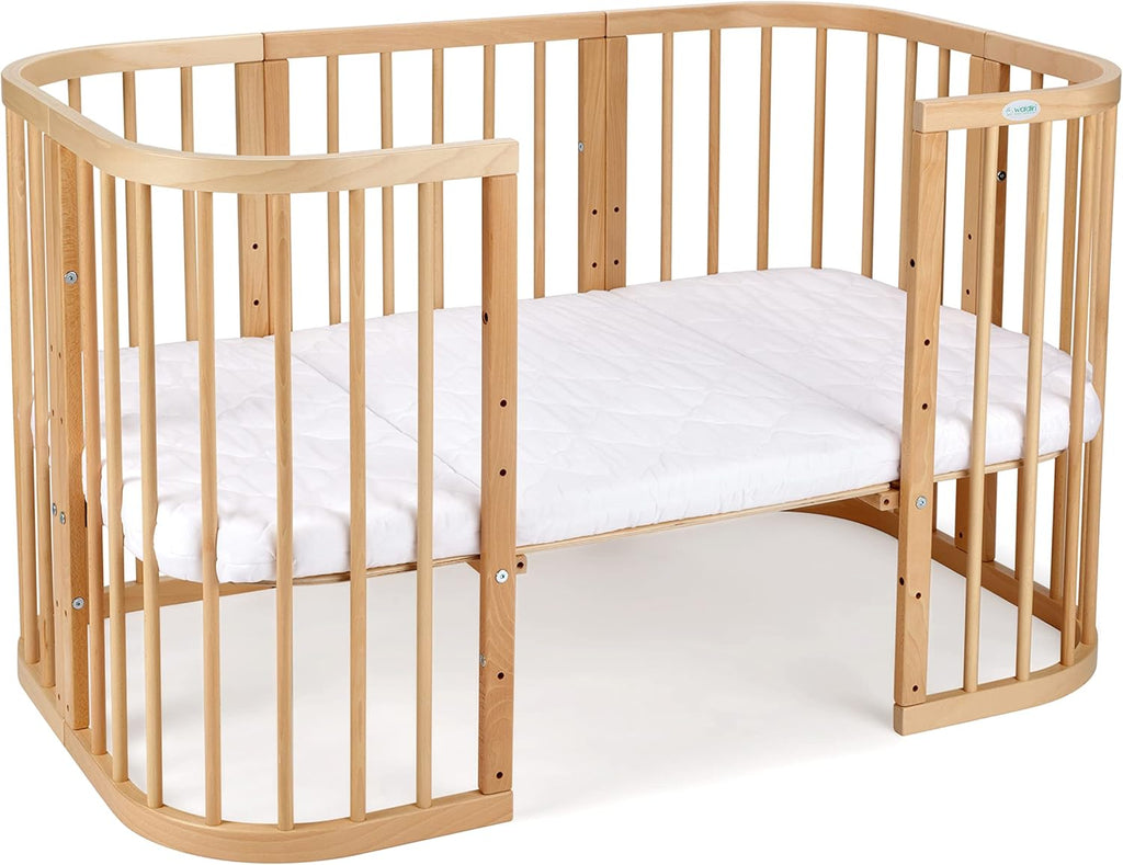 Waldin Lettino per bambini in legno 7in1 con materasso, Letto "Cresci con me", Ventilato, Base regolabile in 5 altezze, Set All-Inclusive, Legno Bianco