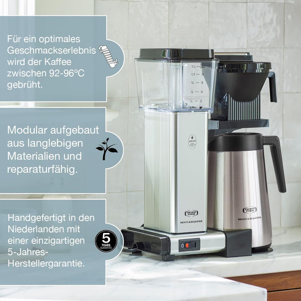 Moccamaster KBGT, Macchina da caffè con filtro e brocca termica, Macchina da caffè con filtro, Bianco sporco, 1.25L
