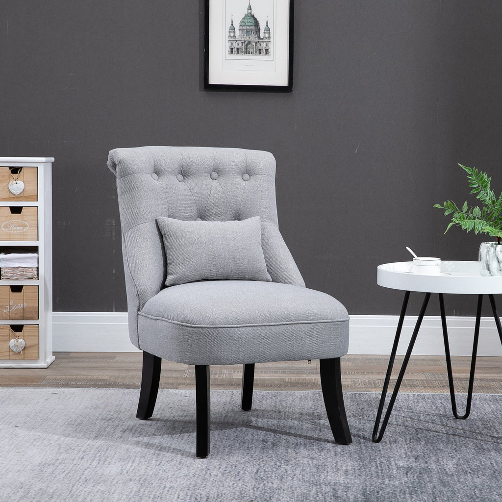 HOMCOM Poltrona imbottita stile vintage con cuscino schienale effetto lino Grigio