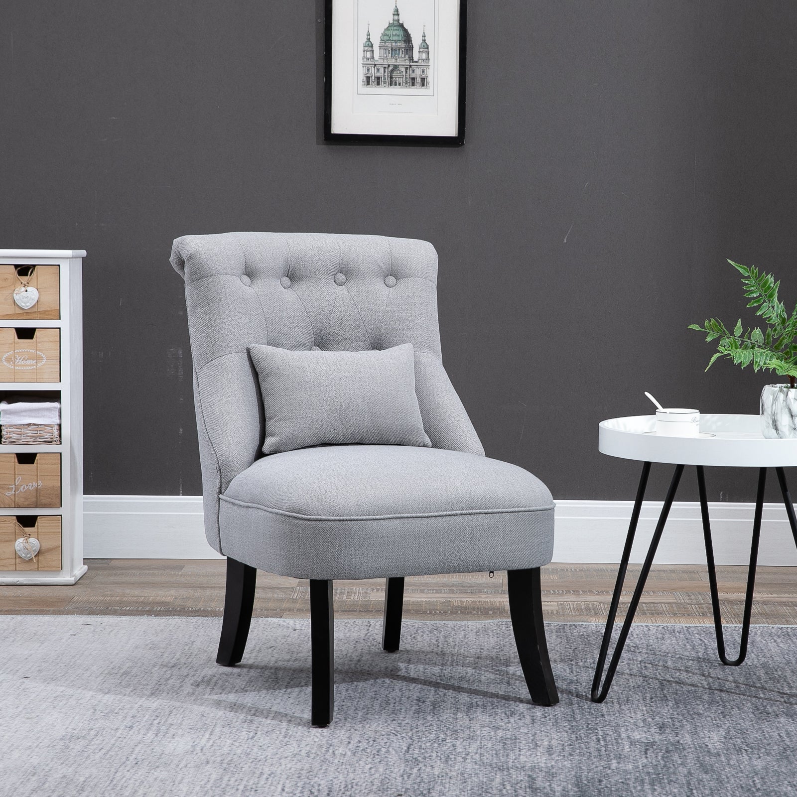 HOMCOM Poltrona imbottita stile vintage con cuscino schienale effetto lino Grigio