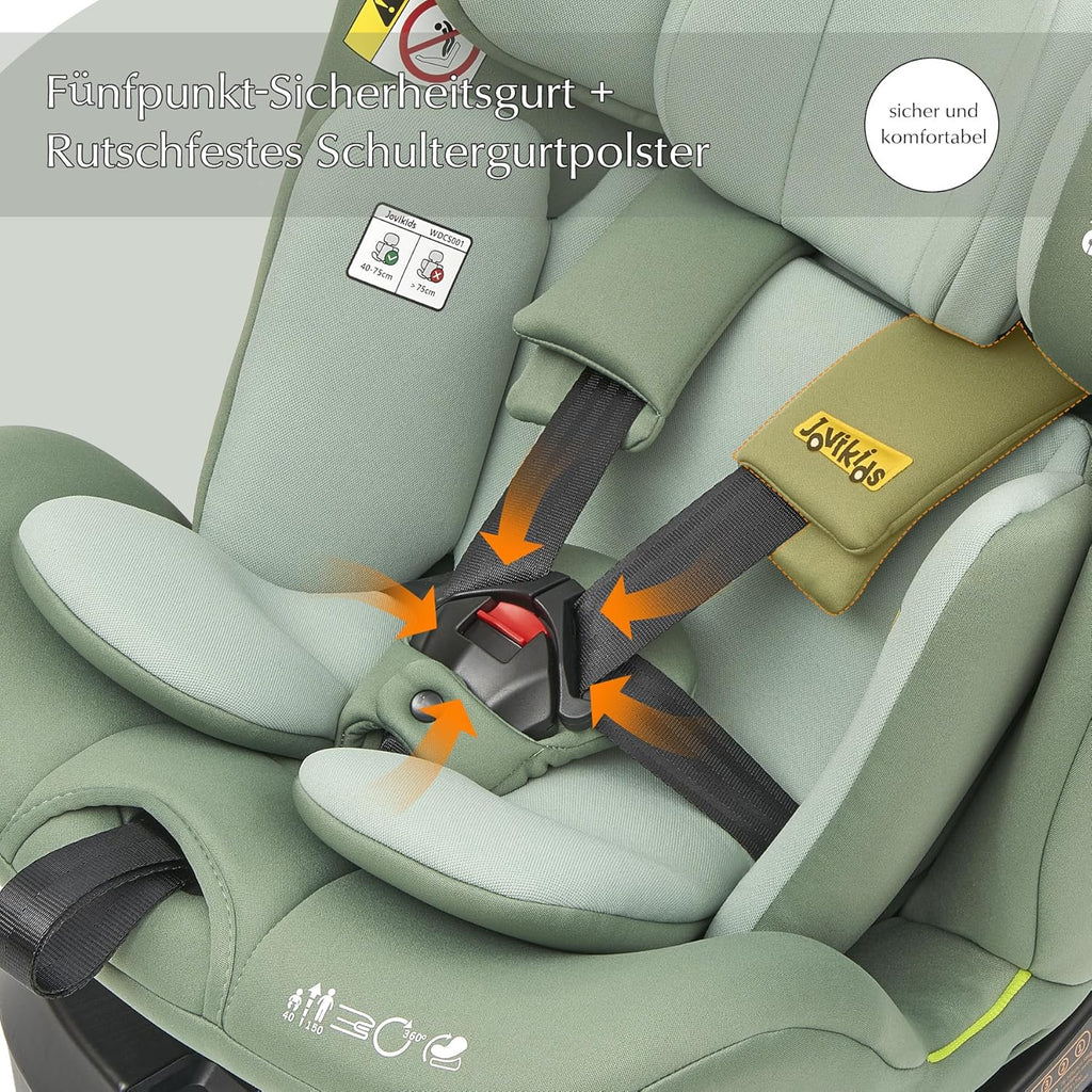 Jovikids 360° Drehbar Kindersitz mit ISOFIX und Ruheposition, i-Size(ECE R129) 40-150cm(0-36kg) Reboarder Baby Autositz, ab Geburt -12 Jahre (schwarz)