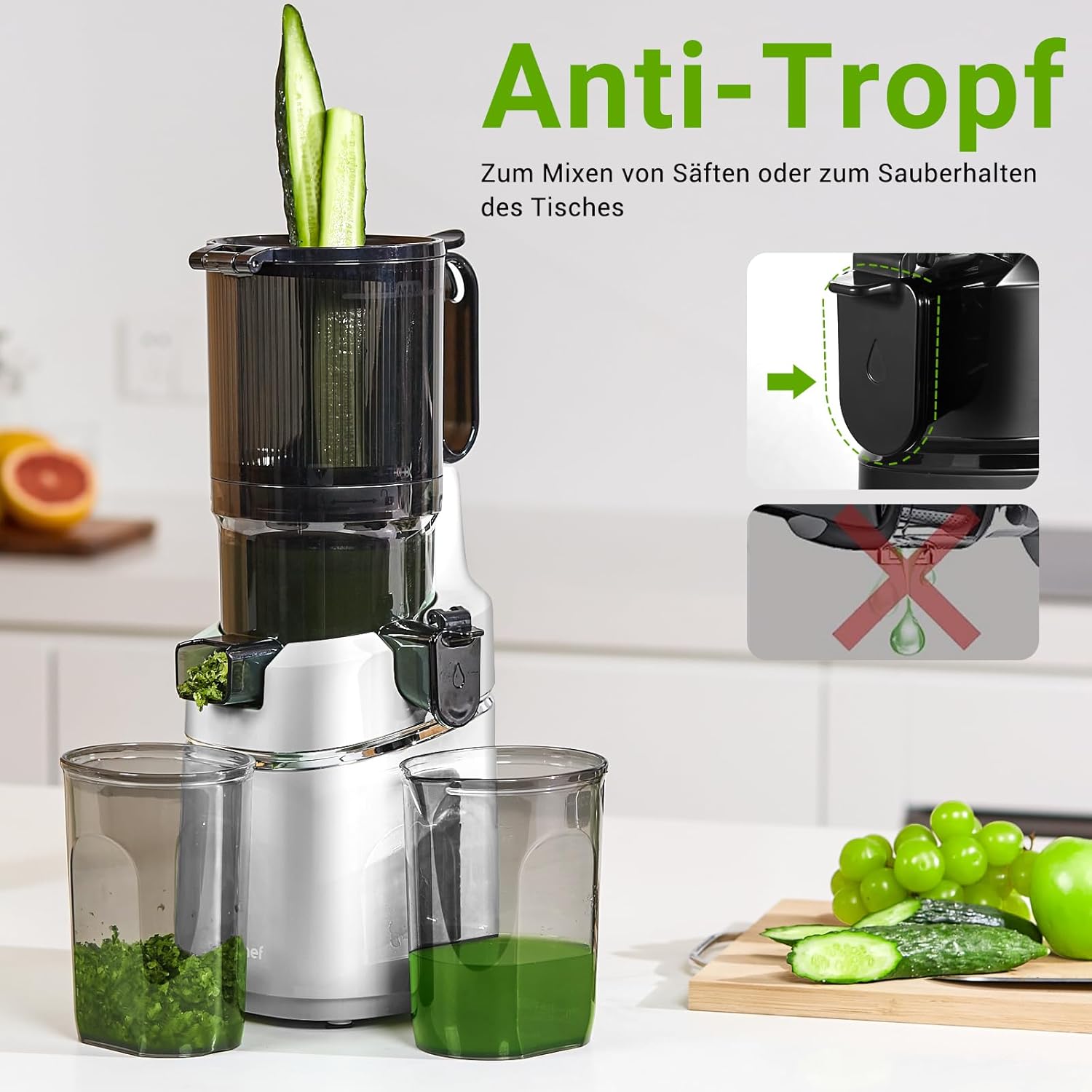AMZCHEF Estrattore di Succo Automatico Tutto in Uno, Apertura da 135MM e Spremiagrumi da 1,8L per Frutta e Verdura, Estrattore di Succo Lento 250W Vincitore del Test con Triplo Filtro - Nero