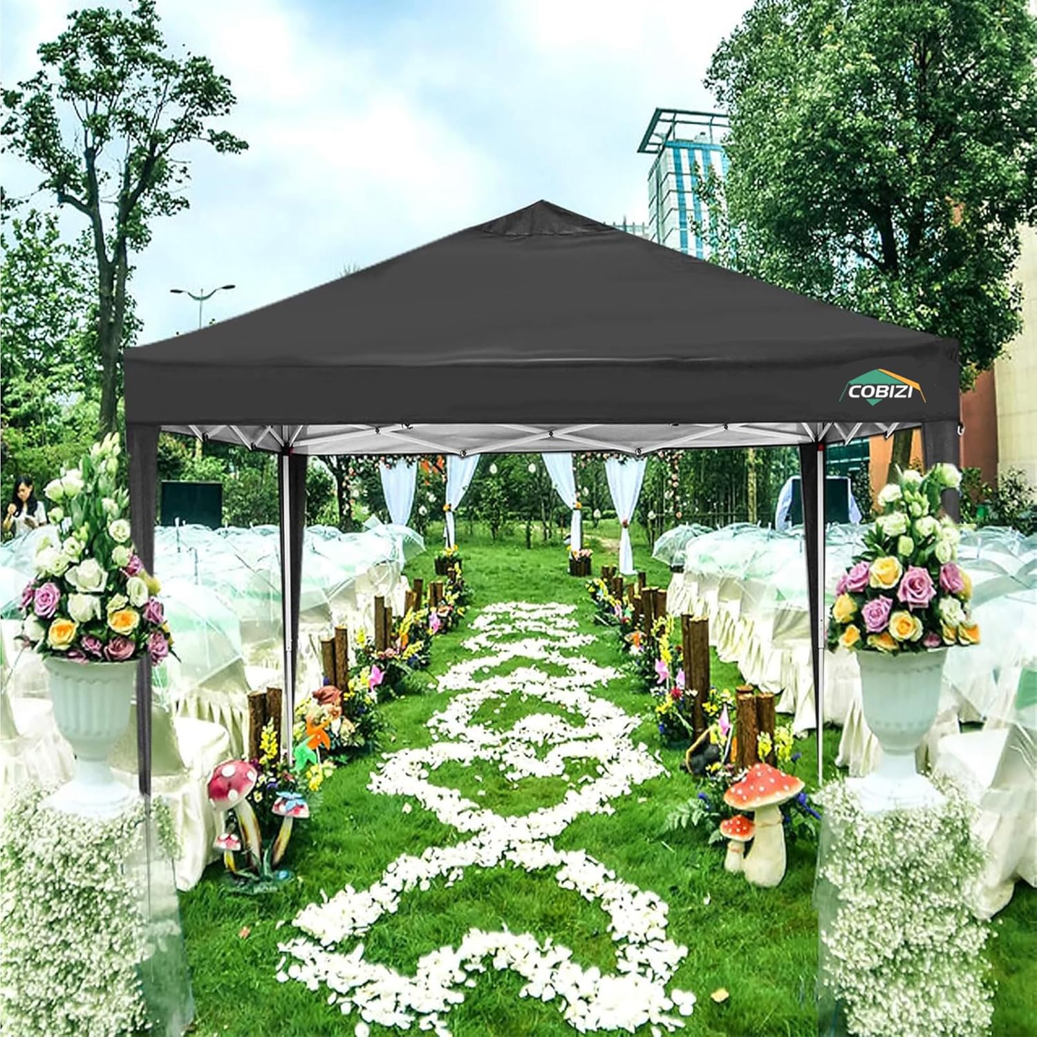 COBIZI Gazebo Pieghevole 3x6 Impermeabile Stabile con 6 Pareti Laterali, Tenda a Padiglione con Tetto a Punta, 3 Altezze Regolabili, Protezione UV, Borsa per Il Trasporto, Picchetti, Corde per Giardino, Matrimoni, Mercati, Eventi all'Aperto