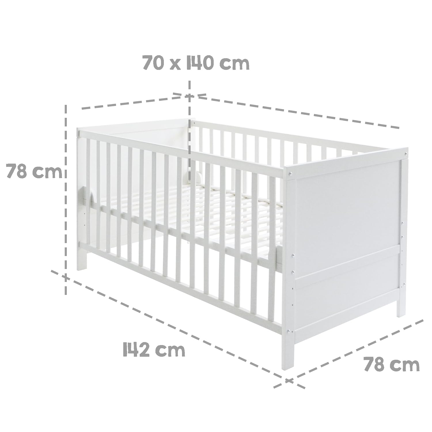 roba Lettino combinato 70 x 140 - Lettino con sbarre regolabile in 3 altezze - 3 pioli rimovibili - Lettino trasformabile in letto junior - Legno color tortora