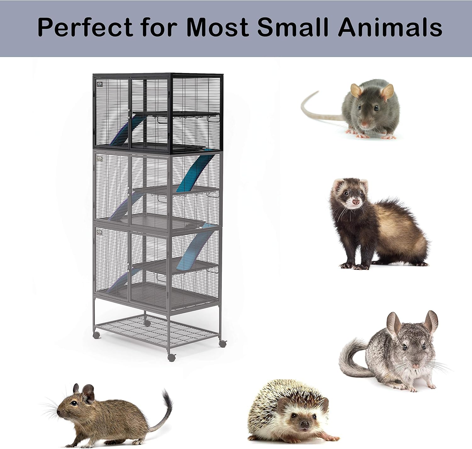 MidWest Homes for Pets Deluxe Critter Nation Modello 162 Gabbia per piccoli animali, doppia unità, dimensioni della gabbia assemblata ca. 91 x 61 x 160 cm (L x P x A), grigio quarzo