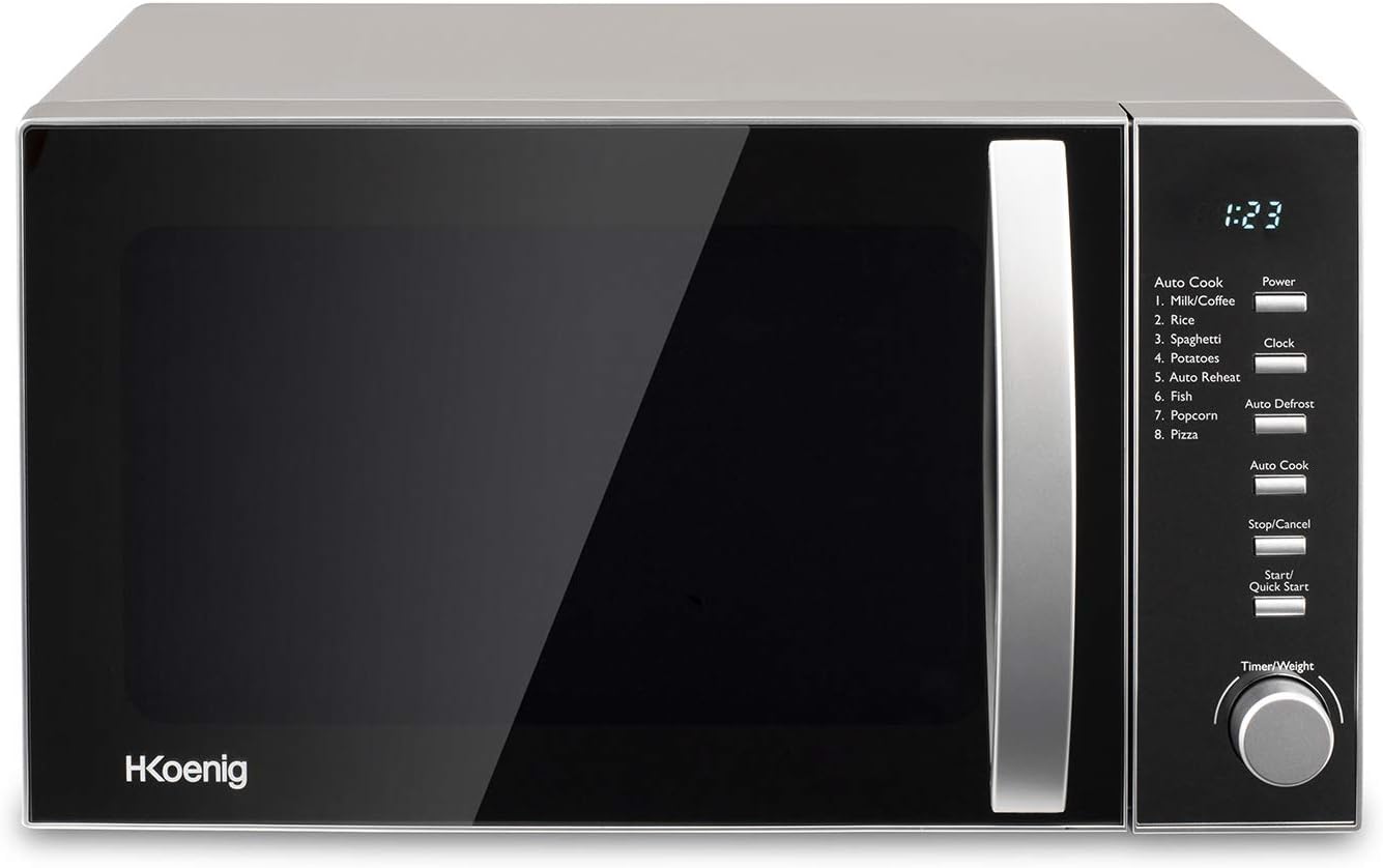 H.Koenig Microonde e Grill 2 in 1 VIO9, 25L, Piatto Girevole 27cm, 10 Livelli di Cottura fino a 1000W, Scongelamento, Cottura Combinata, Display LCD