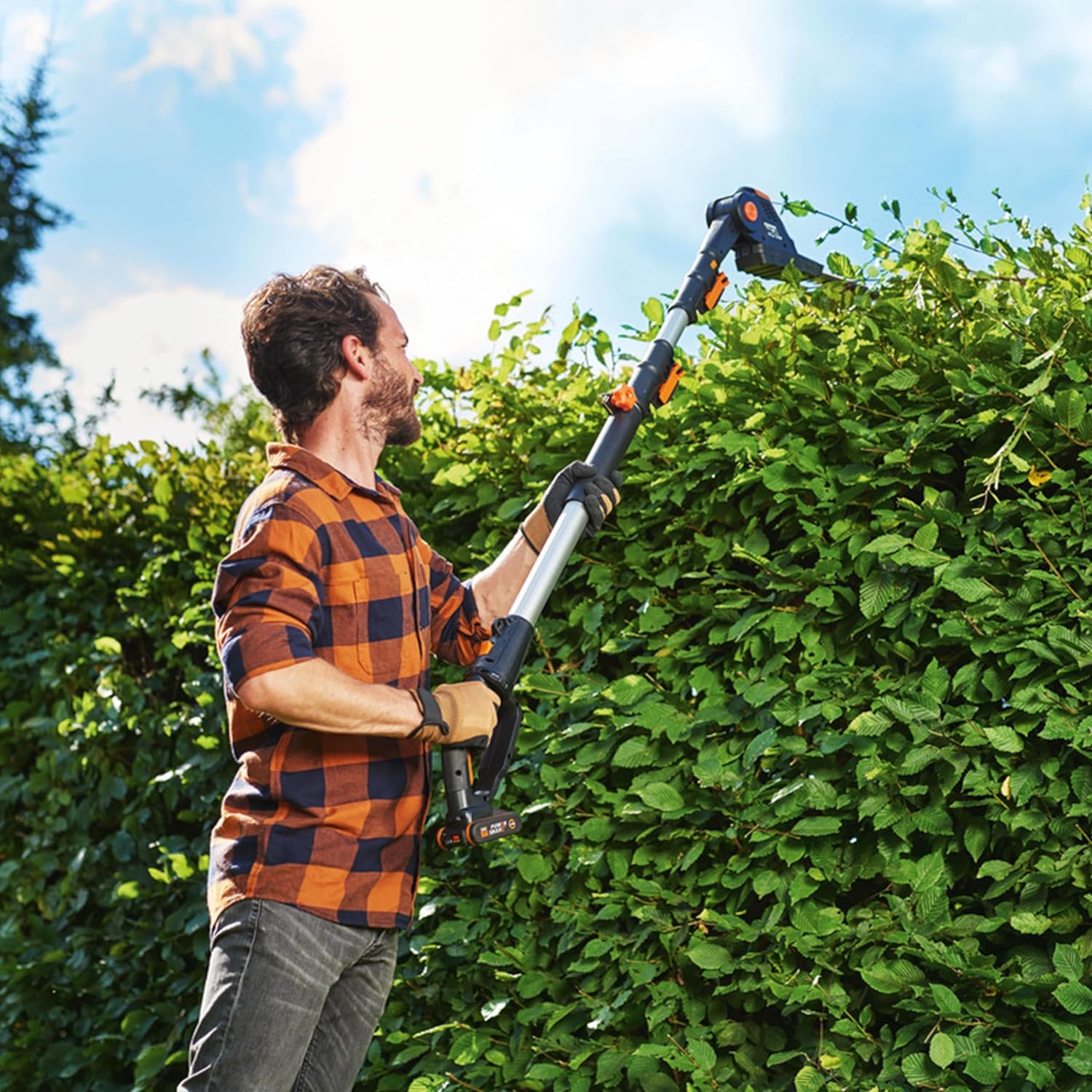 WORX WG252E.9 Tagliasiepi Telescopico a Batteria - Larghezza di Taglio 45 cm - Asta Telescopica Regolabile in 10 Posizioni fino a 3,20 Metri di Altezza - Compatibile con PowerShare - Batteria e Caricabatterie Non Inclusi