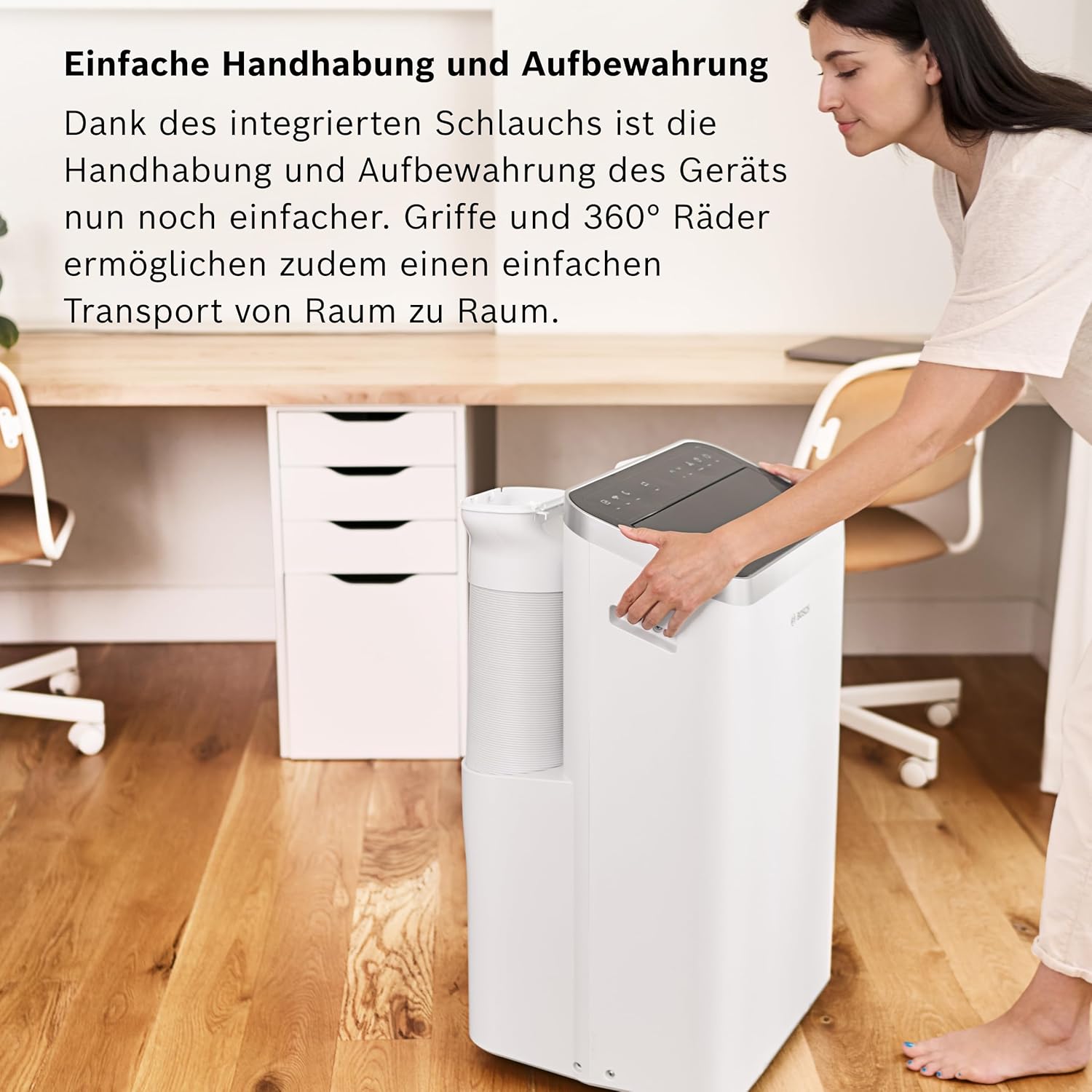 Bosch Cool 4000 Climatizzatore Mobile - 3-in-1: Climatizzatore, Deumidificatore, Ventilatore - 2,6 kW per ambienti fino a 35m² - Con modalità automatica, silenziosa e notturna