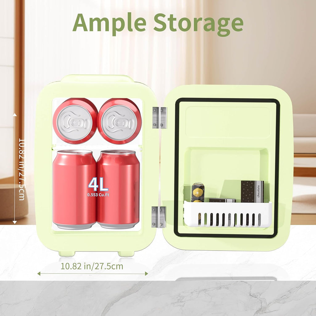 YASHE Mini Fridge, 4 Litre Mini Refrigerators for Cosmetics, Drinks, 220 V AC/12 V DC Thermoelectric Cooling and Heating, Small Fridge for Bedroom, Office, Dorm, Car (Pink)