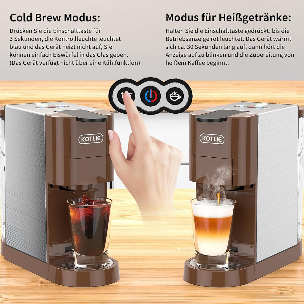 KOTLIE AC-513HF 5 in 1 Kaffeemaschine für NES/DG/a modo mio/Gemahlener Kaffee/ESE(44mm), Höhe für große Tassen (Schwarz)