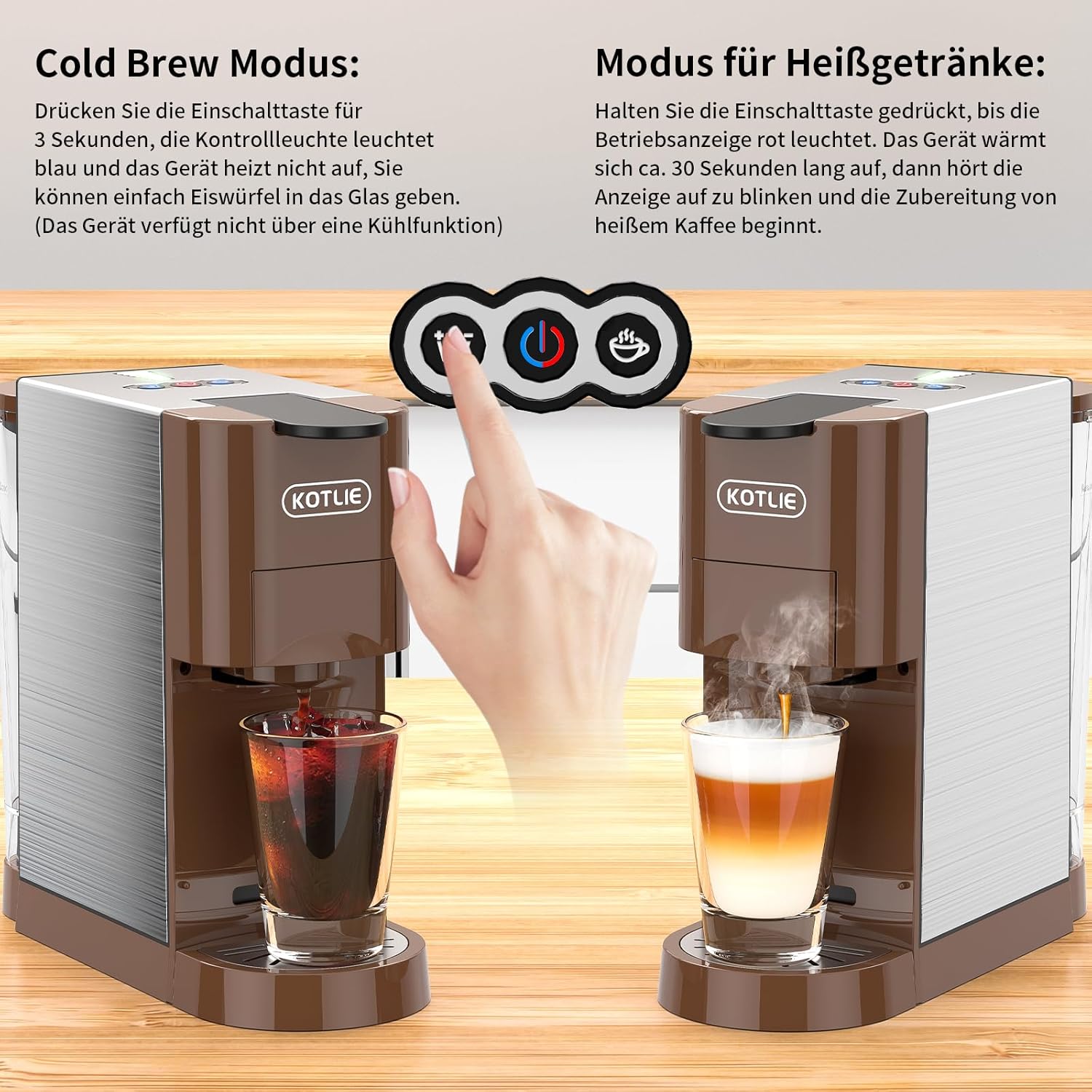 KOTLIE AC-513HF 5 in 1 Kaffeemaschine für NES/DG/a modo mio/Gemahlener Kaffee/ESE(44mm), Höhe für große Tassen (Schwarz)
