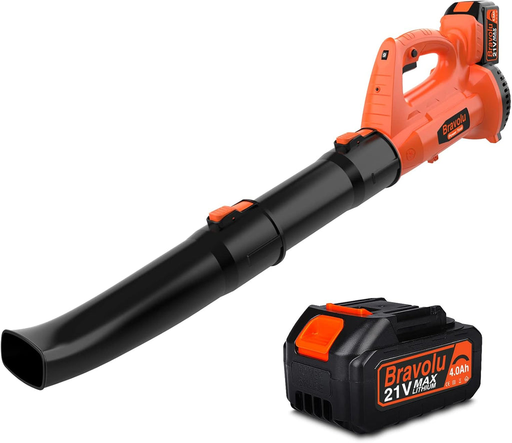 Soffiatore a batteria, Soffiatore a batteria Bravolu 21V Velocità massima del soffiatore 210 km/h, con batteria da 4,0 Ah e caricabatterie, velocità a 6 marce