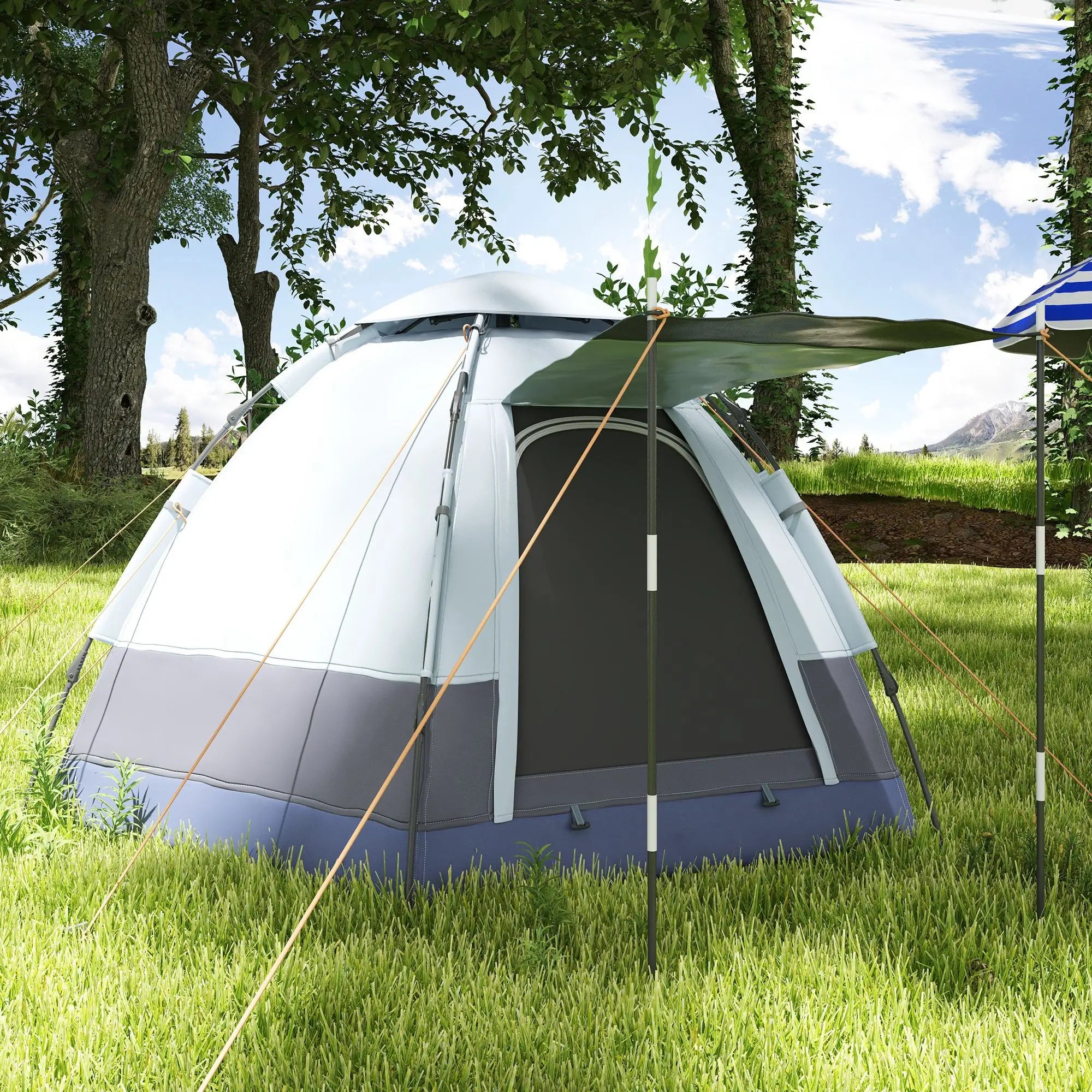 Tenda da campeggio Outsunny 3-4 persone, tenda a cupola grigio-nera