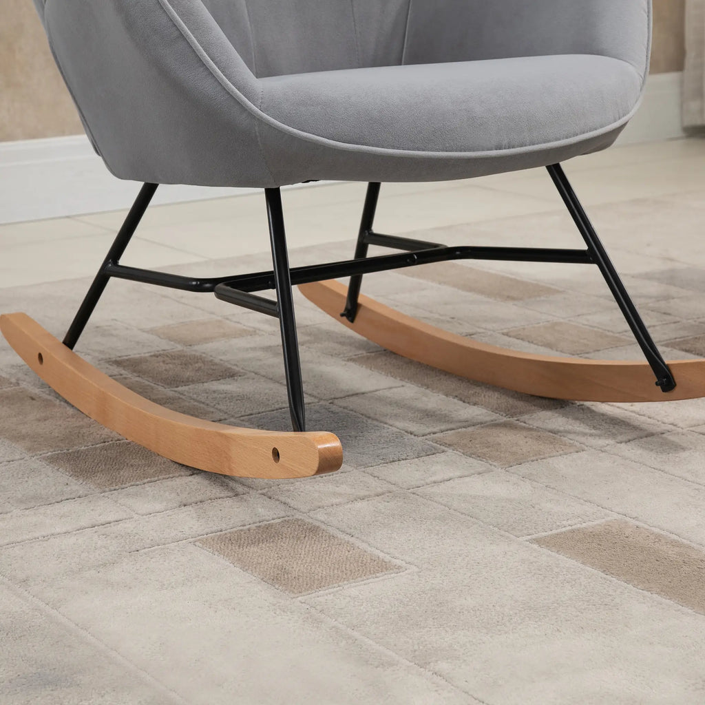 HOMCOM Sedia a Dondolo in Velluto con Schienale Alto Stile Scandinavo Grigio Chiaro