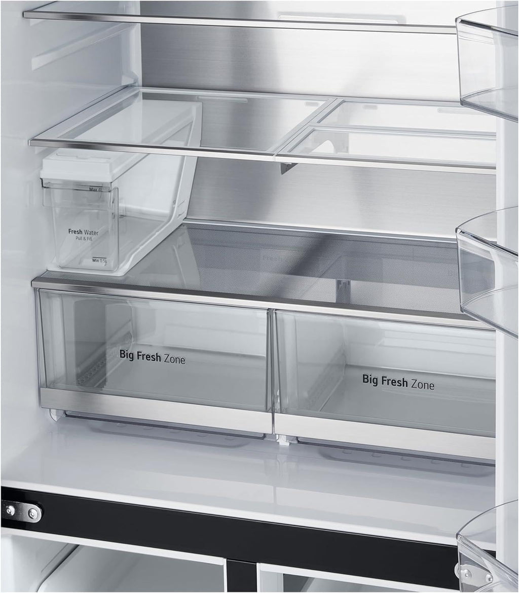 LG GMG861EPAE InstaView SLIM Multi-Door, Classe E, 508 L, Frigorifero Combinato, Erogatore di acqua, ghiaccio e ghiaccio tritato con UVnano, Total NoFrost, Compressore Smart Inverter, Wi-Fi, Colore Nero Opaco