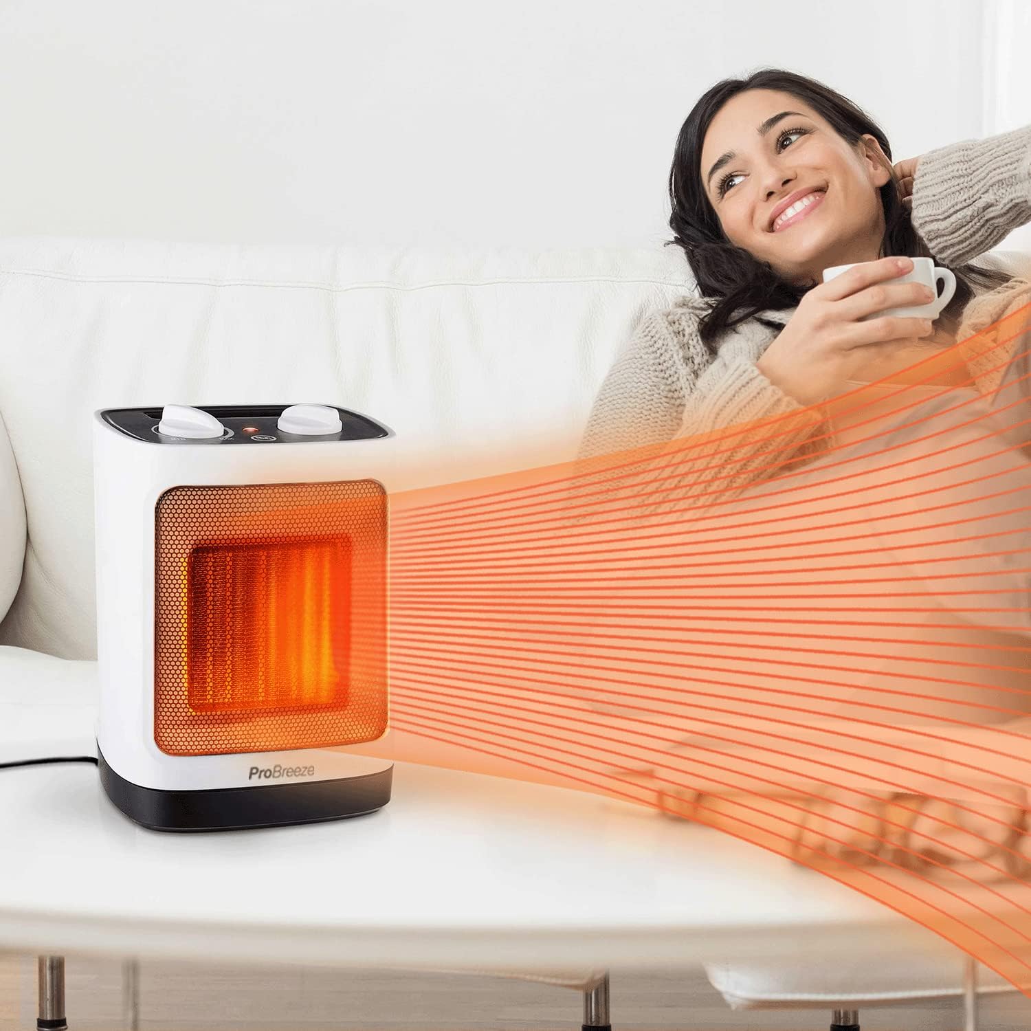 Pro Breeze 2000W Mini Keramik Heizlüfter energiesparend mit automatischer Oszillation, Zwei Leistungsstufen, Kleine Elektroheizung leise für Wohnzimmer, Büro, Terasse - Wei