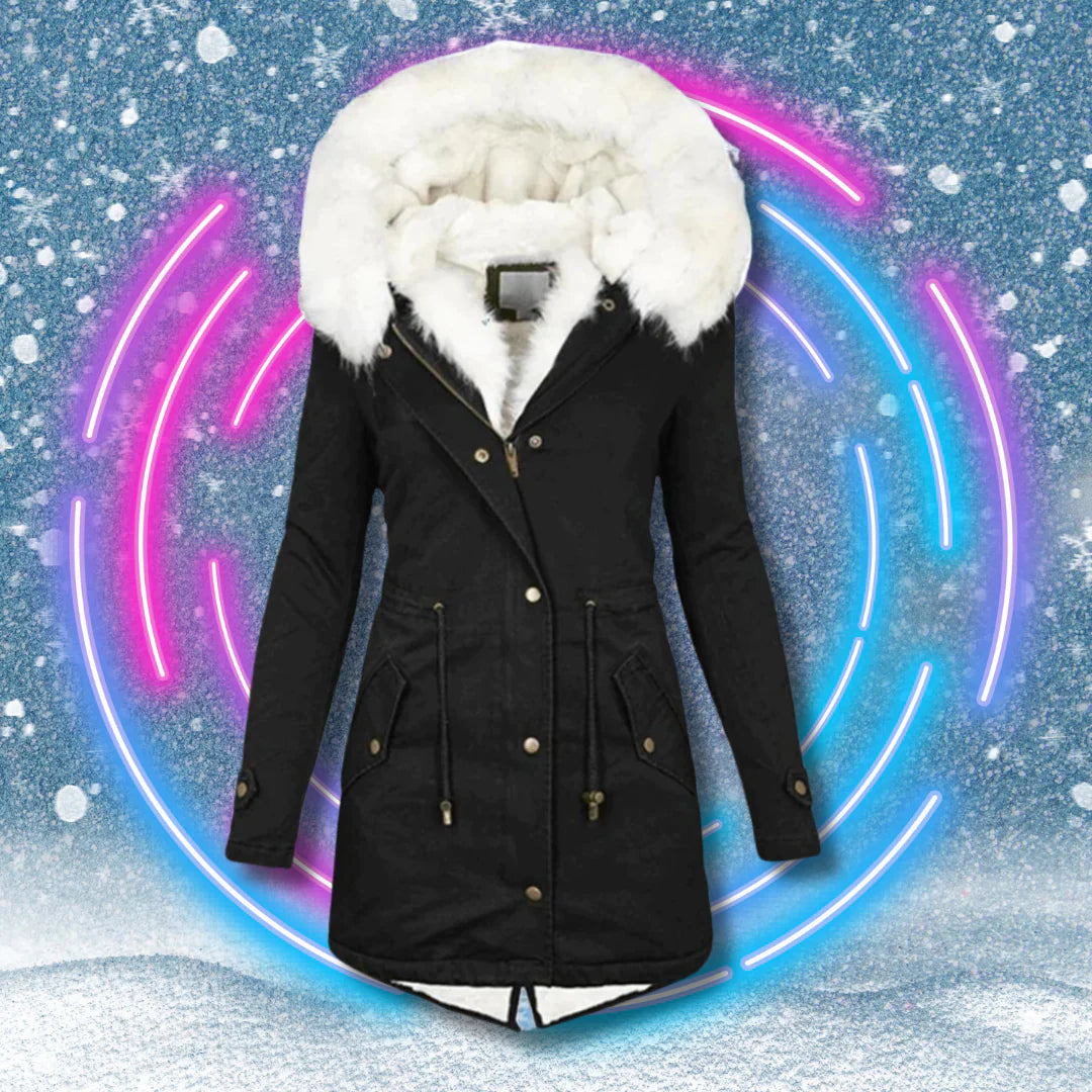 Cappotto invernale con cappuccio e fodera in pelliccia