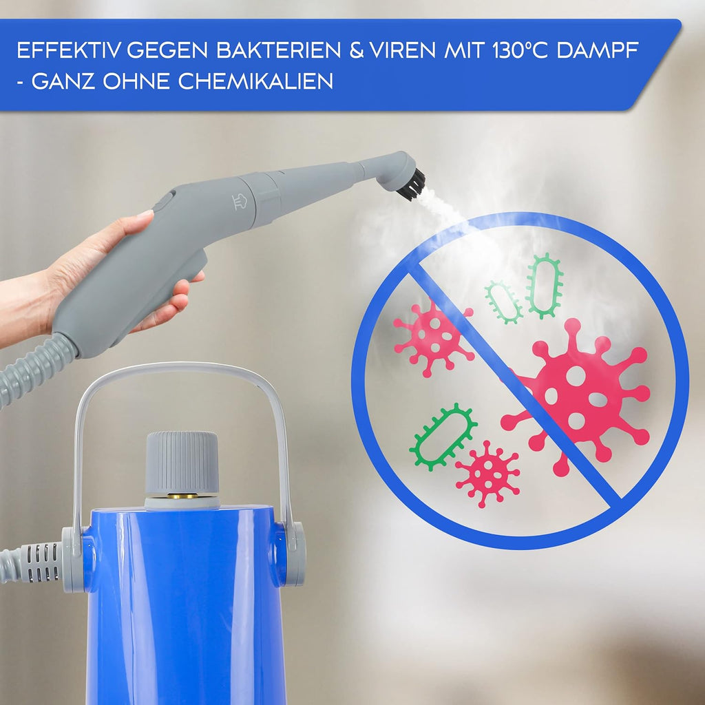LEBENLANG Pulitore a vapore elettrico portatile, 1000W e 300ml, con 10 accessori | Pulitore a vapore portatile, pulitore a vapore per auto, fughe, per bagno, piastrelle e fughe, dispositivi, tappezzeria