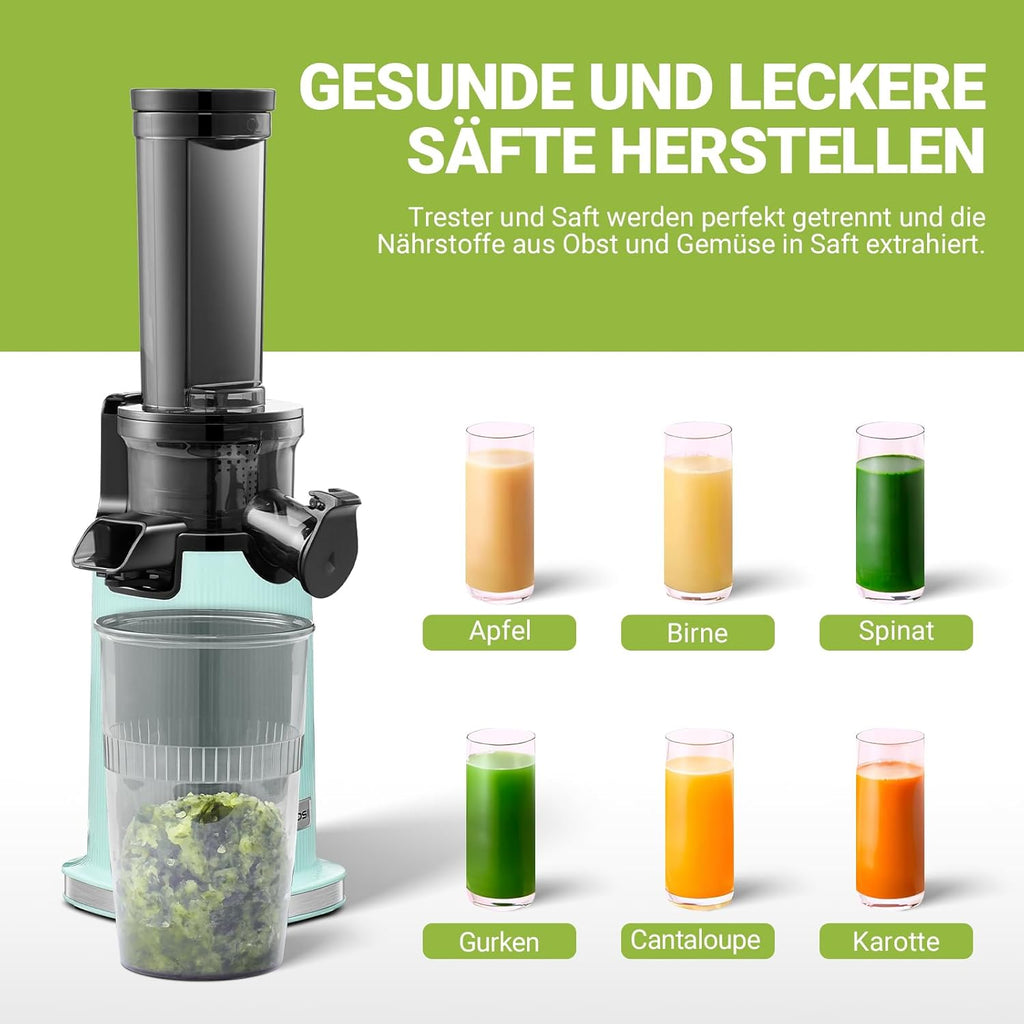 AOBOSI - Mini centrifuga a freddo con funzione masticazione inversa, spremiagrumi elettrico con spazzola e 2 tazze, multifunzione per frutta (nero, 45 mm)