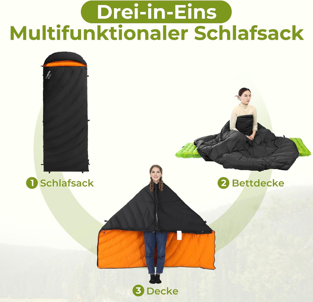ATEPA Daunenschlafsack Winter Outdoor,Daunenschlafsack, Übergröße Ultraleichter, 3 Jahreszeiten Warm, XXL Leichtgewicht, großartiger Komfort, Ideal für Rucksacktouren Erwachsene Camping, Wandern