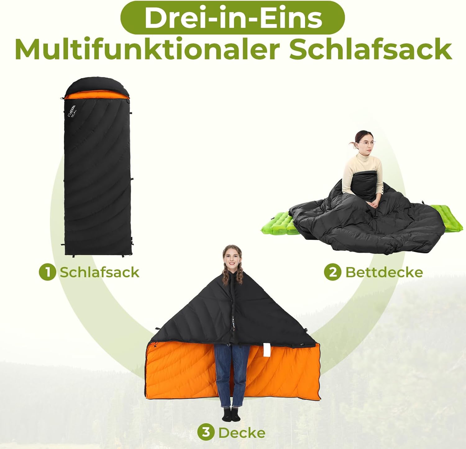 ATEPA Daunenschlafsack Winter Outdoor,Daunenschlafsack, Übergröße Ultraleichter, 3 Jahreszeiten Warm, XXL Leichtgewicht, großartiger Komfort, Ideal für Rucksacktouren Erwachsene Camping, Wandern