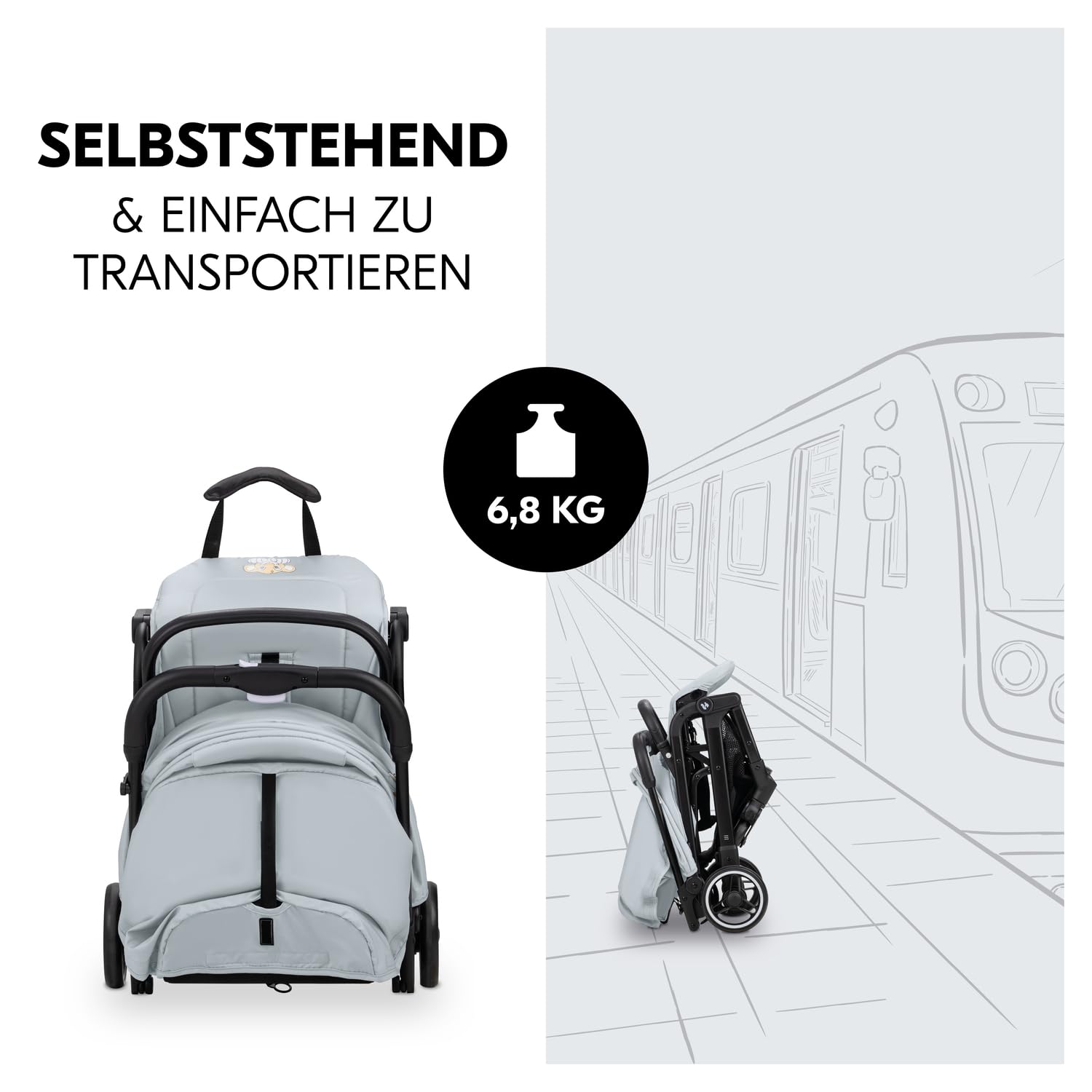 hauck Passeggino leggero Travel N Care per bambini dalla nascita fino a 22 kg con funzione reclinabile, ultraleggero - 6,9 kg, chiudibile con una mano, UPF 50+, ruote in EVA, cestino fino a 3 kg (Dark Olive)