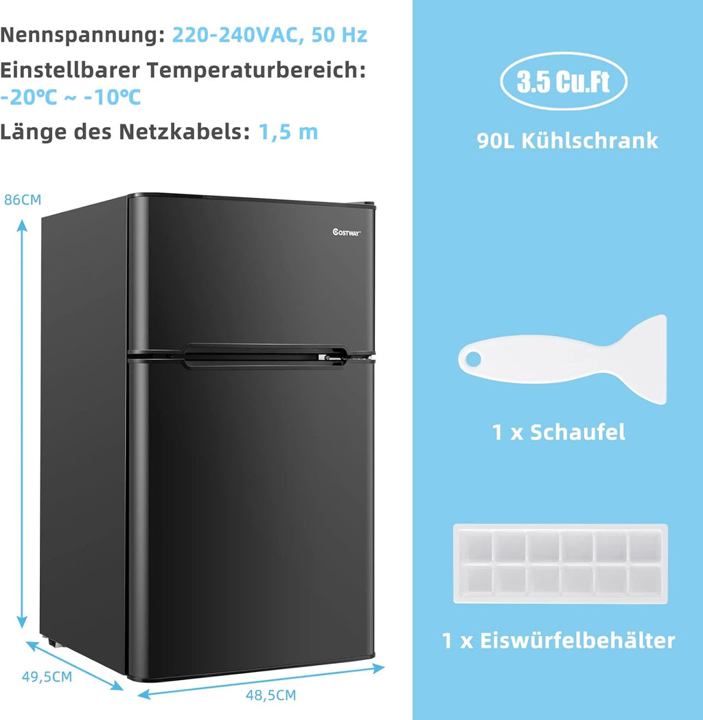 COSTWAY Frigorifero 90L con Congelatore 27L Combinato Frigo-Congelatore Verticale Congelatore Mini Frigo (bianco)
