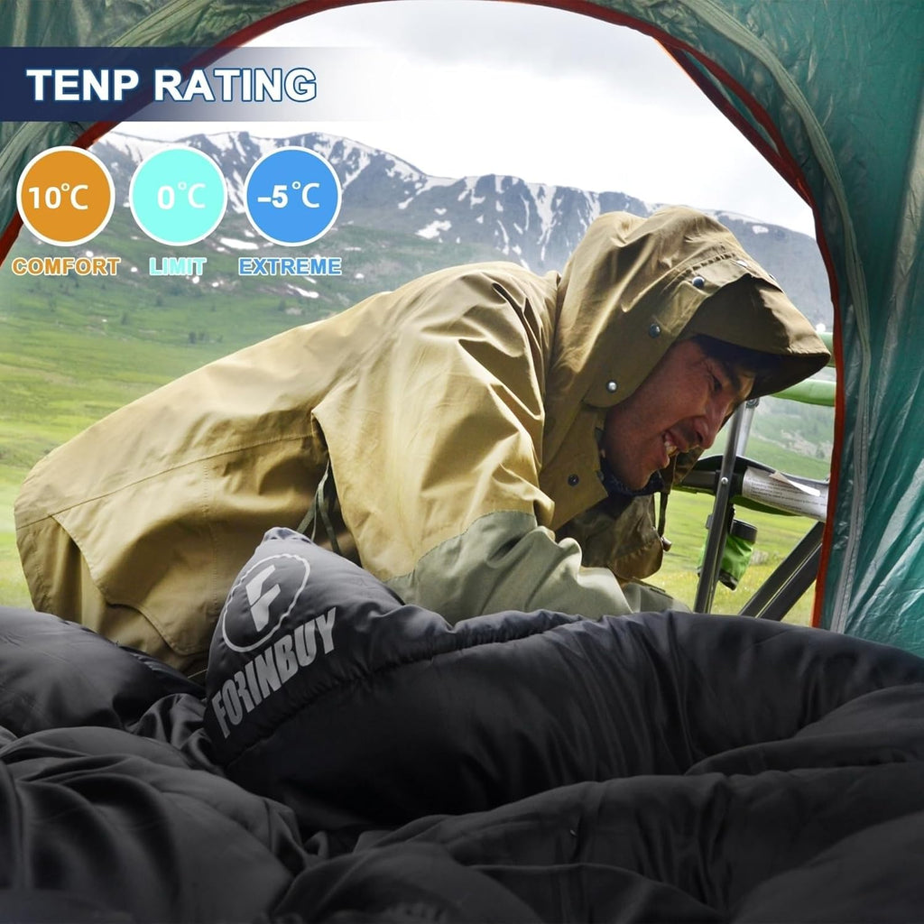 FORINBUY Sacco a pelo doppio in flanella invernale per adulti – Sacco a pelo da esterno caldo, impermeabile, per 2 persone, formato Queen Size – Ideale per famiglie, campeggio e viaggi in camper