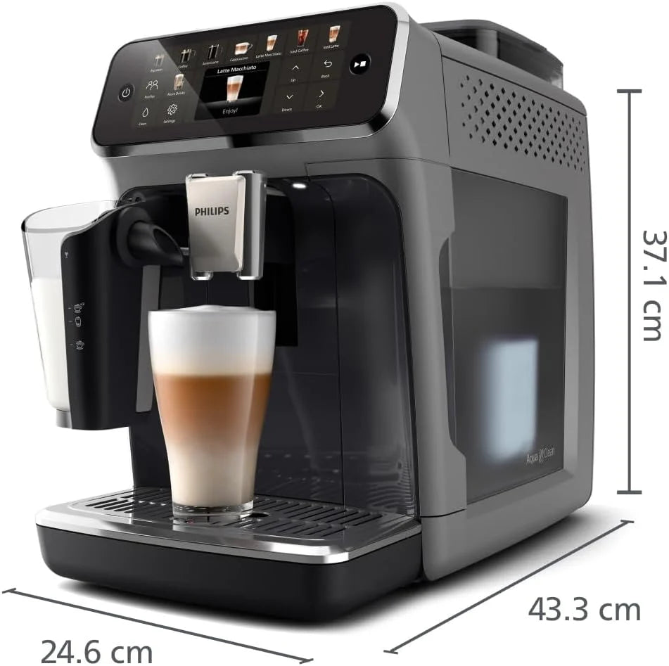 Philips Serie 5500 Macchina da Caffè Automatica – Sistema Lattiera LatteGo, 20 Bevande Calde e Fredde, 40% più Silenziosa con SilentBrew, QuickStart, Grigio (EP5544/50)