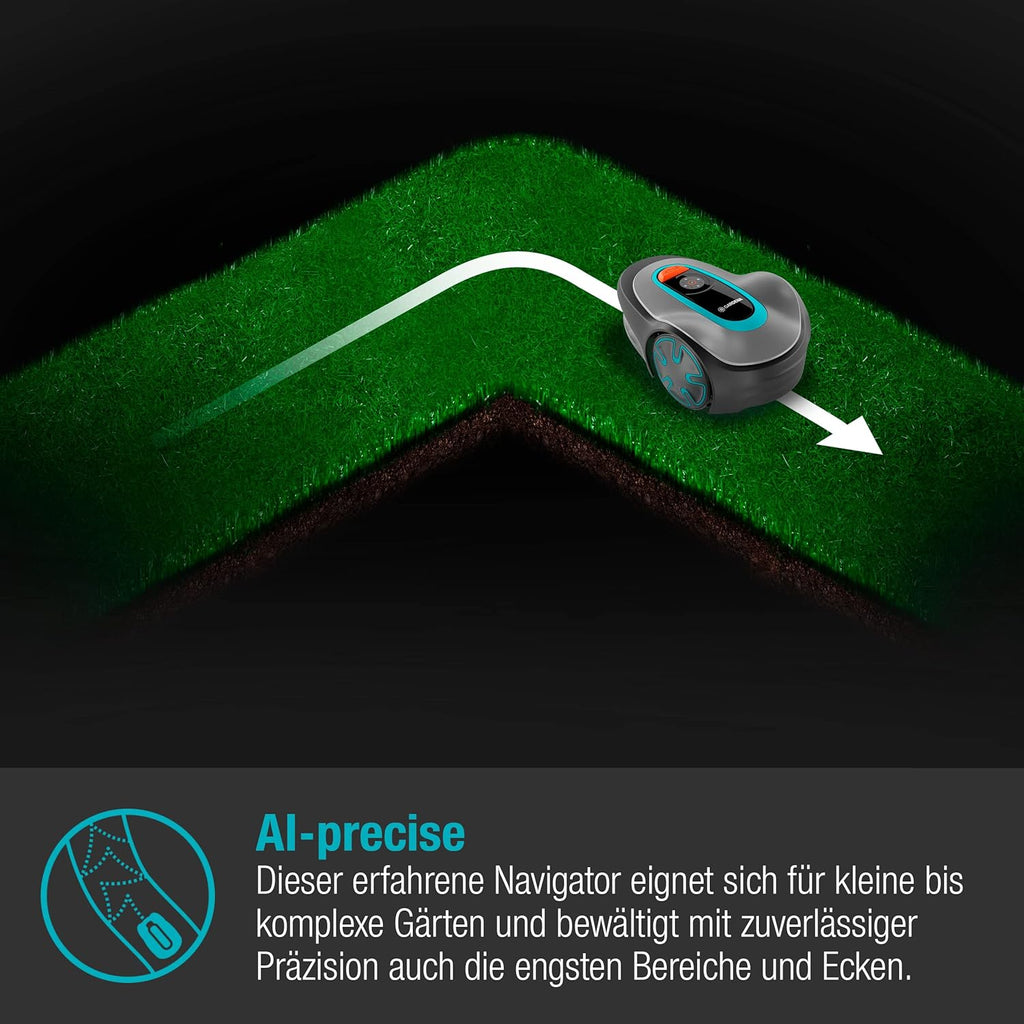 Gardena Rasaerba robotizzato SILENO minimo 500 m: tosaerba intelligente con connettività ottimale, programmabile con l'app Gardena Bluetooth, versione DE (15202-20)