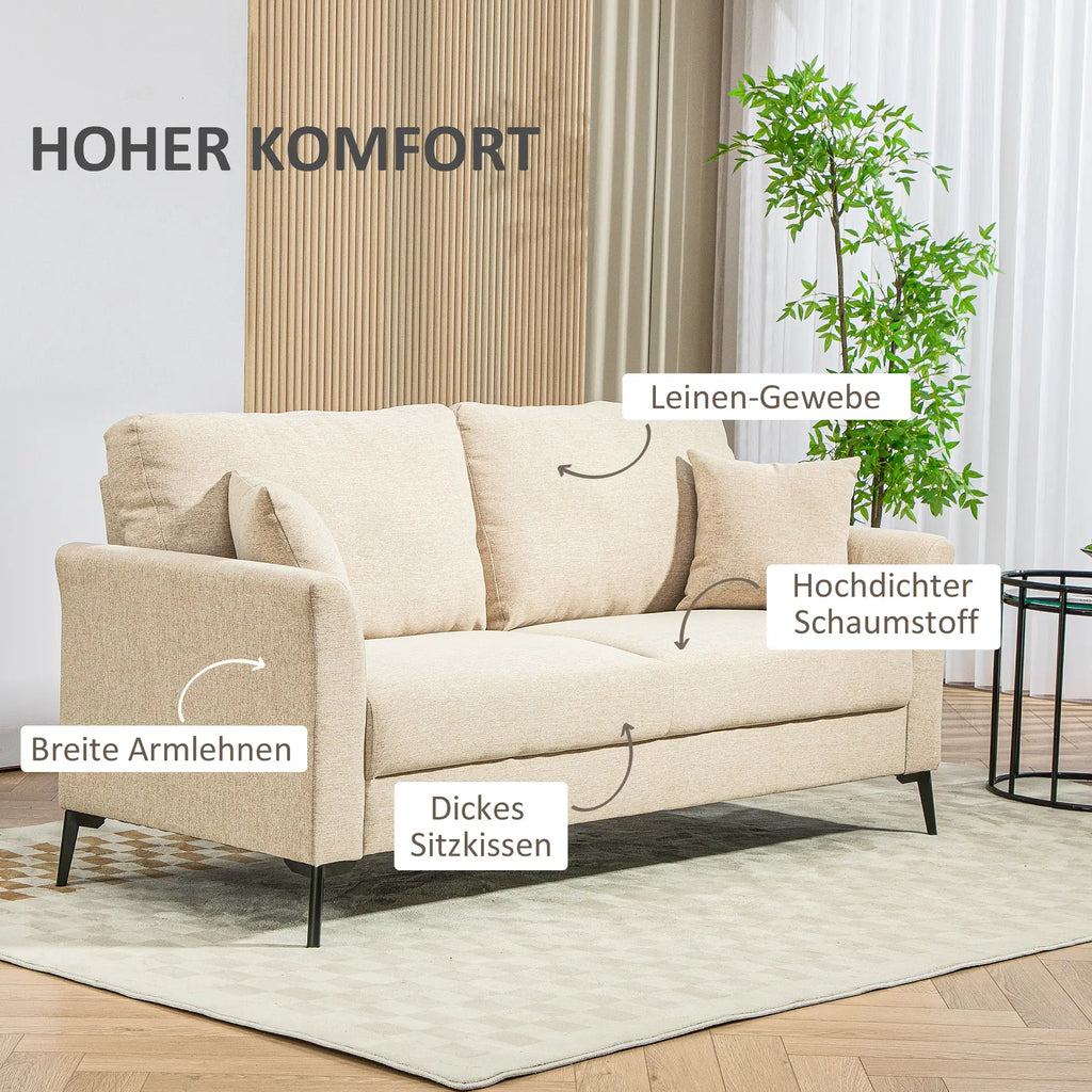 HOMCOM Divano a 2 Posti con Morbida Imbottitura e Cuscini Removibili Beige