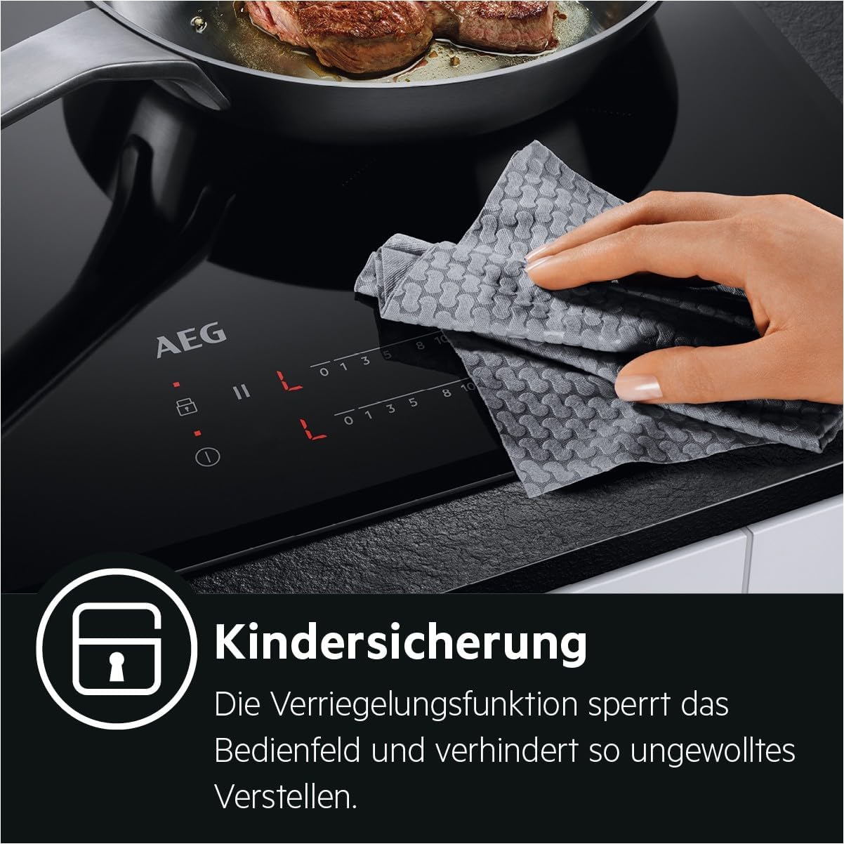 AEG Induktionskochfeld autark 60cm – 4 Flex-Kochzonen mit Powerfunktion für schnelleres Kochen – 14 Stufen – SuperFlat Rahmen – Timer – Touch-Bedienung – kompatibel mit Haubenautomatik – TO64IA0AXB