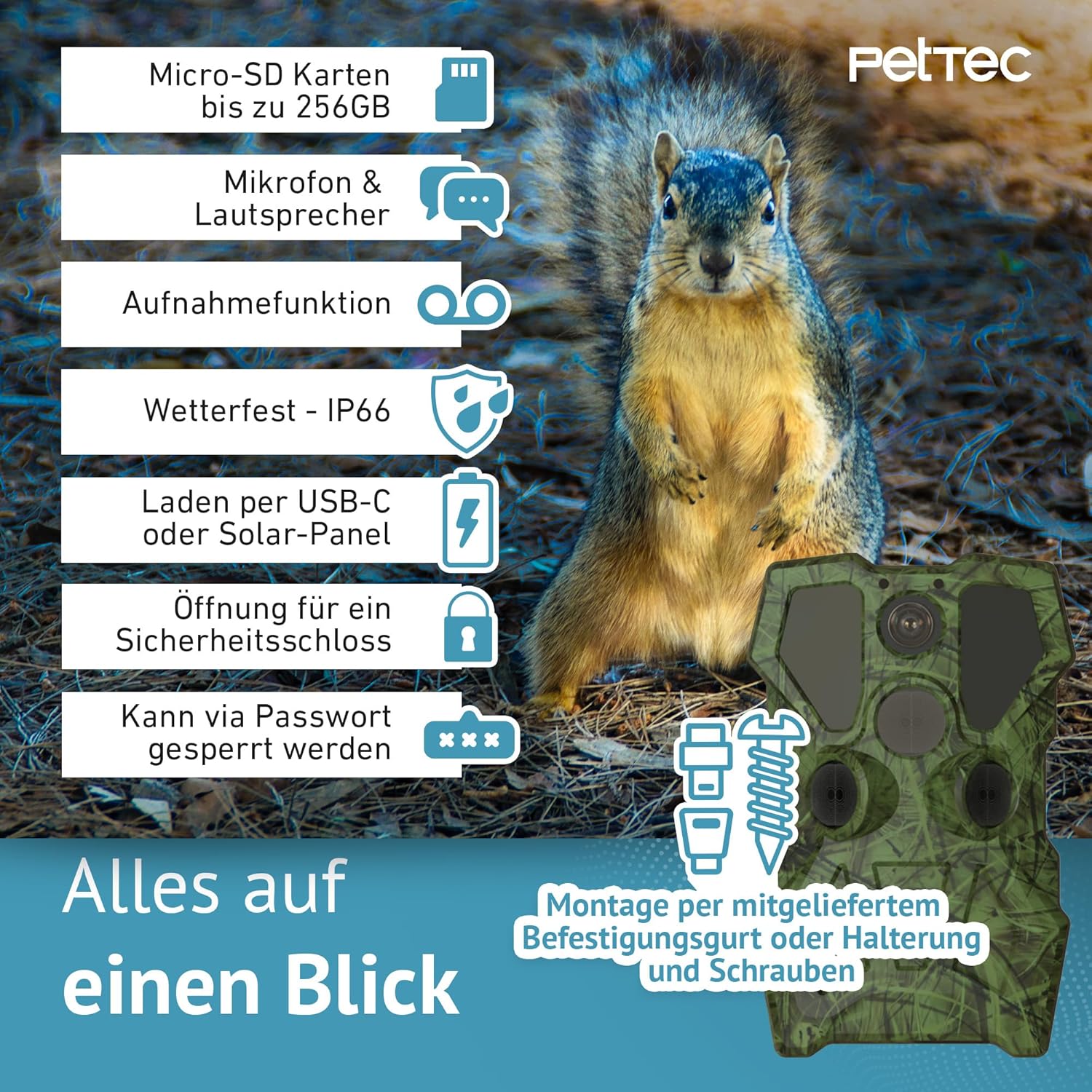 PetTec – Pet Cam Buddy Haustierkamera Futterautomat 8L für Katzen- & Hunde-Trockenfutter – Automatischer Futterspender mit WLAN & App-Steuerung -Inkl. 2-Wege-Audio, Bellerkennung & Nachtsicht