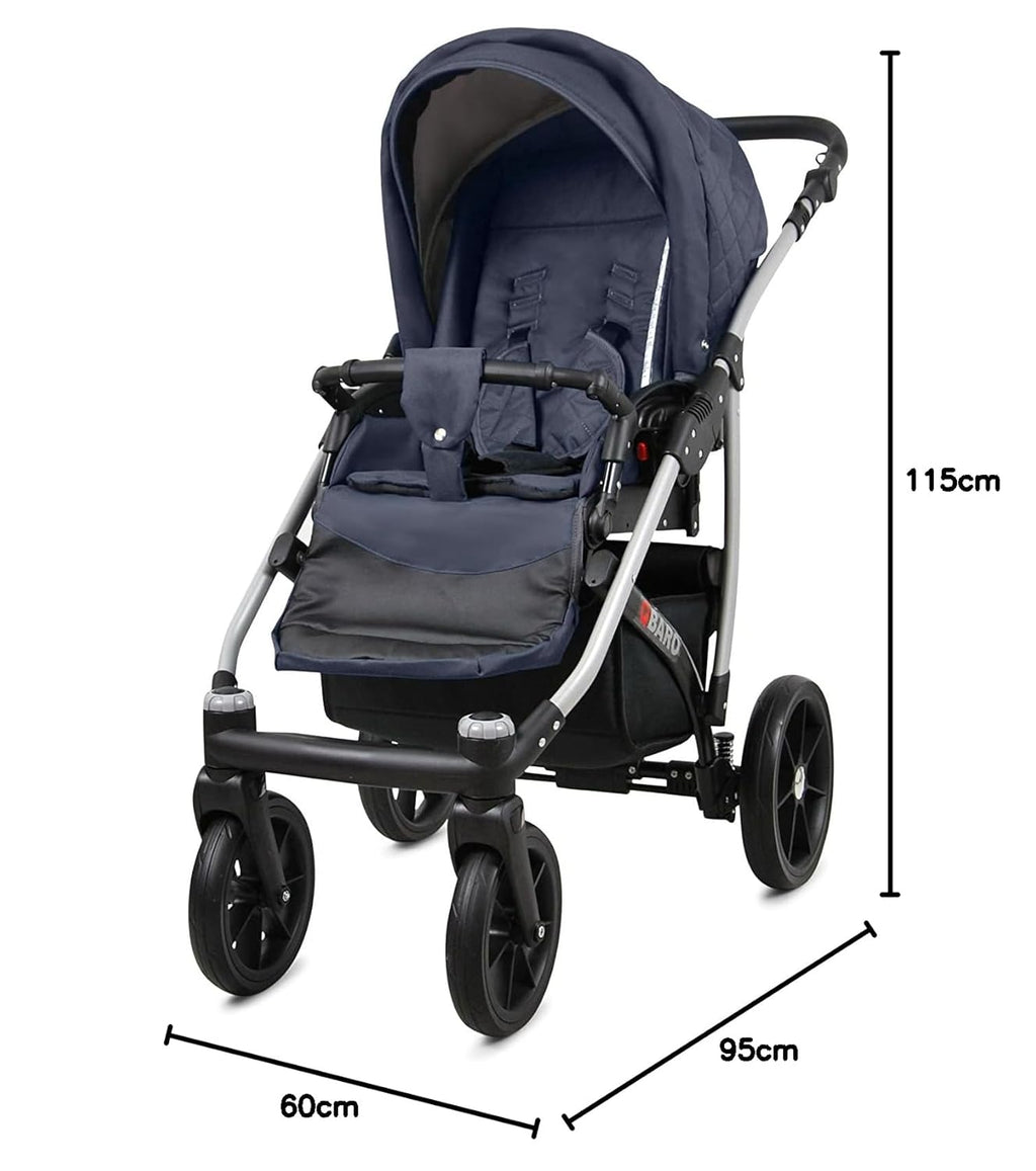 BabyLux® Bambimo Kinderwagen Set 3 in 1 - Qbaro - incl. Babywanne, Buggy Sportsitz, Auto-Babyschale - Autositz - Kinderwagenset - Kombikinderwagen mit Wickeltasche, Regenschutz usw.