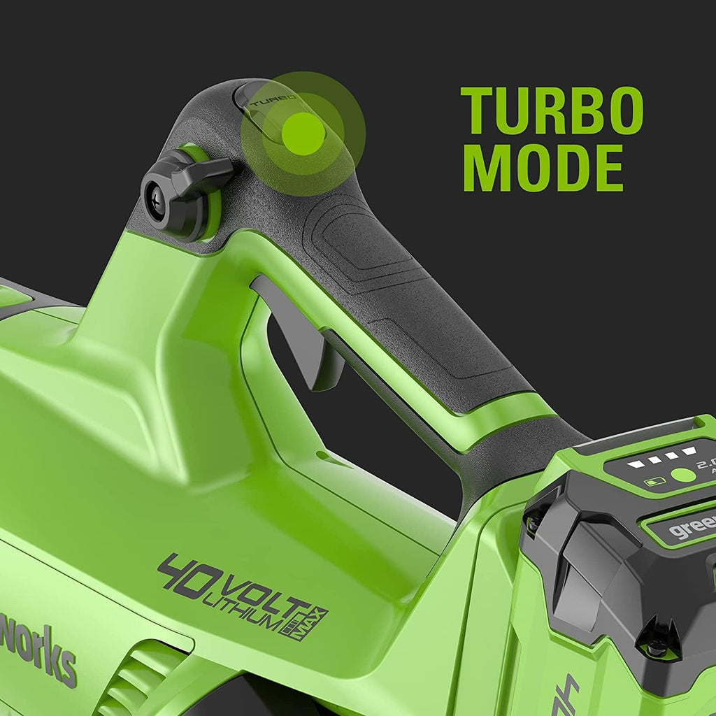 Greenworks 40V Akku Gebläse, Akku laubbläser mit 193 km/h Luftgeschwindigkeit, Luftmenge 14,2 m³/min, Verstellbare Düse, Stufenlose Geschwindigkeit (mit 2Ah Akku & Ladegerät)