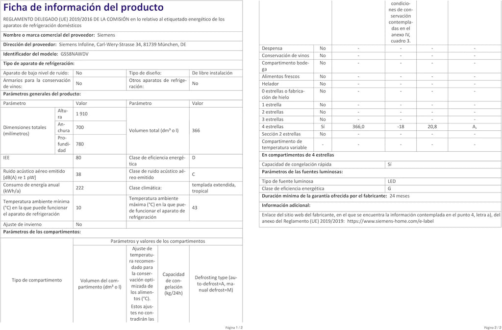 Siemens GS54NAWCV iQ500 Congelatore, 176 x 70 cm, 327 L, noFrost mai più sbrinamento, bigBox spazio per alimenti grandi, varioZone ripiani in vetro e cassetti flessibili, Bianco