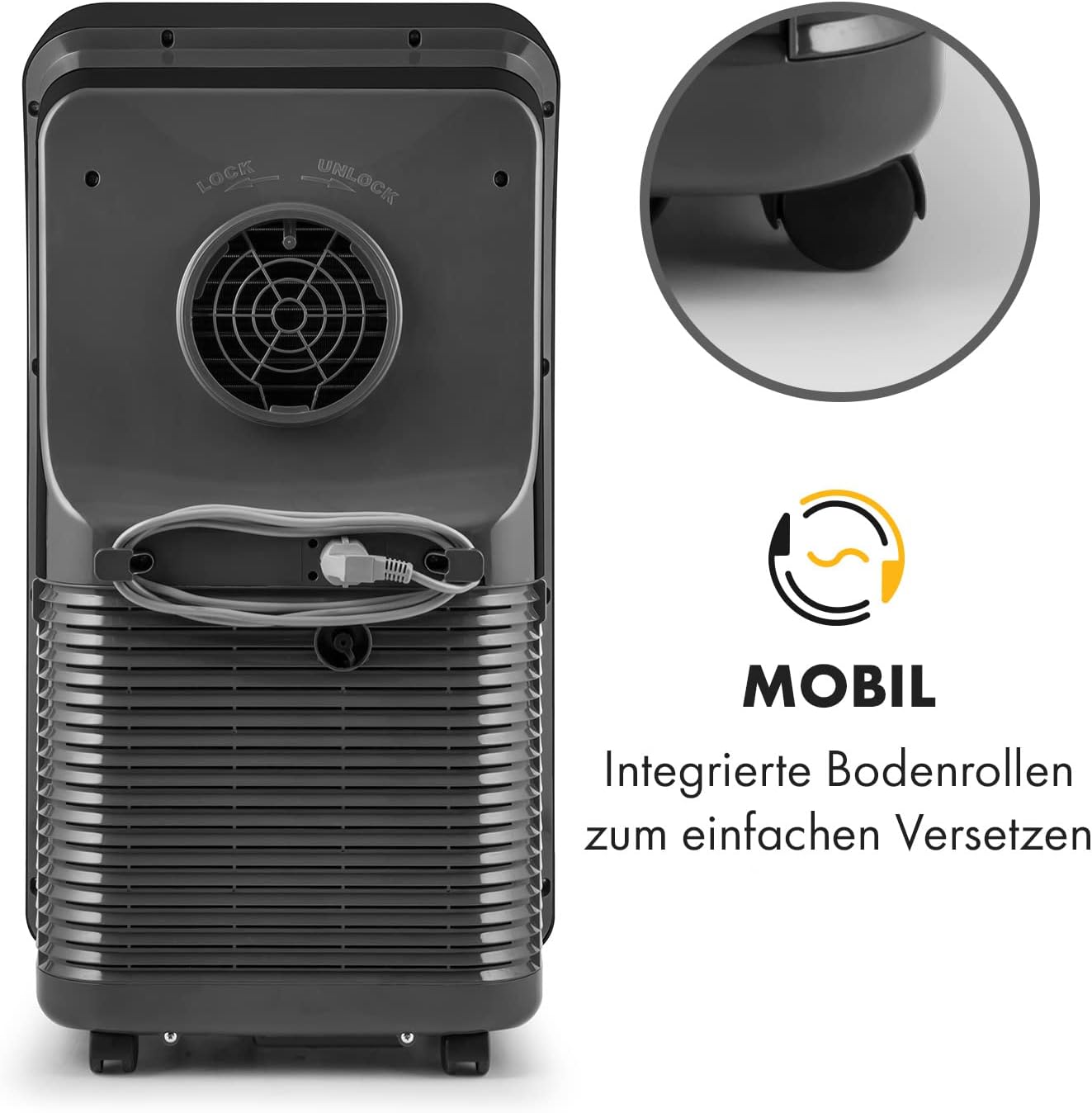 Klarstein Climatizzatore Portatile con Tubo di Scarico, Condizionatore 4-in-1 con Ventilatore, Deumidificatore e Modalità Notturna, Piccolo e Portatile per Casa e Ufficio, Controllo tramite App, 12000 BTU