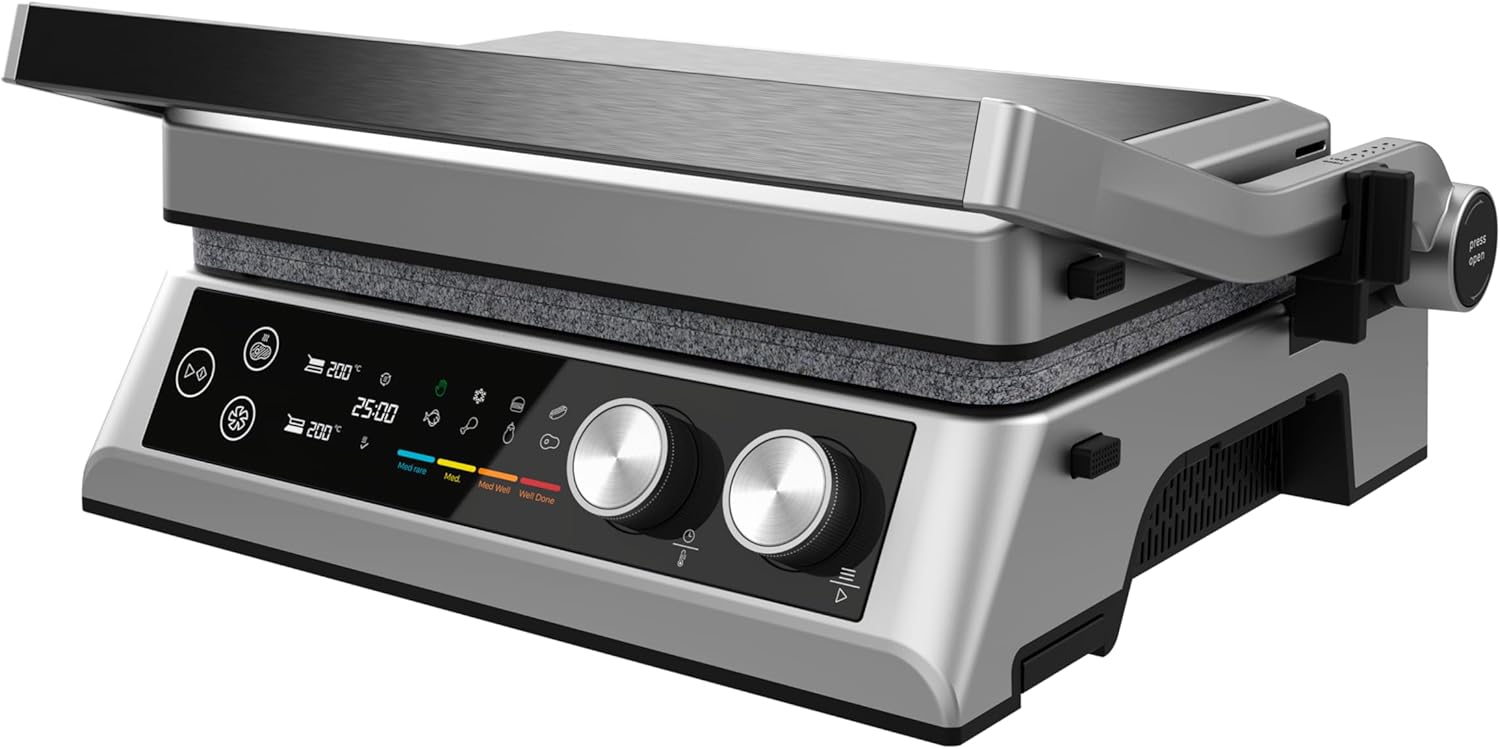 Cecotec Elektrogrill mit abnehmbaren Platten Rockn'Grill Bistro. 2400W, Rauchfreies und gesundes Kochen, Touch-Steuerung, Platten mit unabhängiger Temperaturregelung, inklusive Temperatursonde.