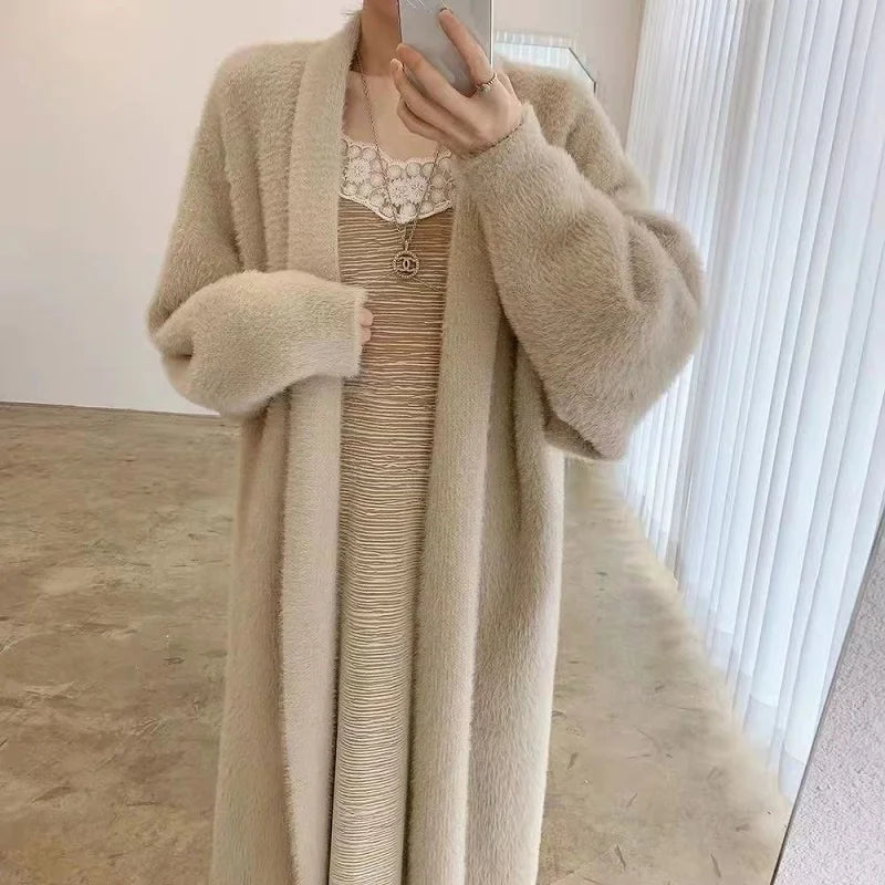 Weie lange Strickjacke für Damen