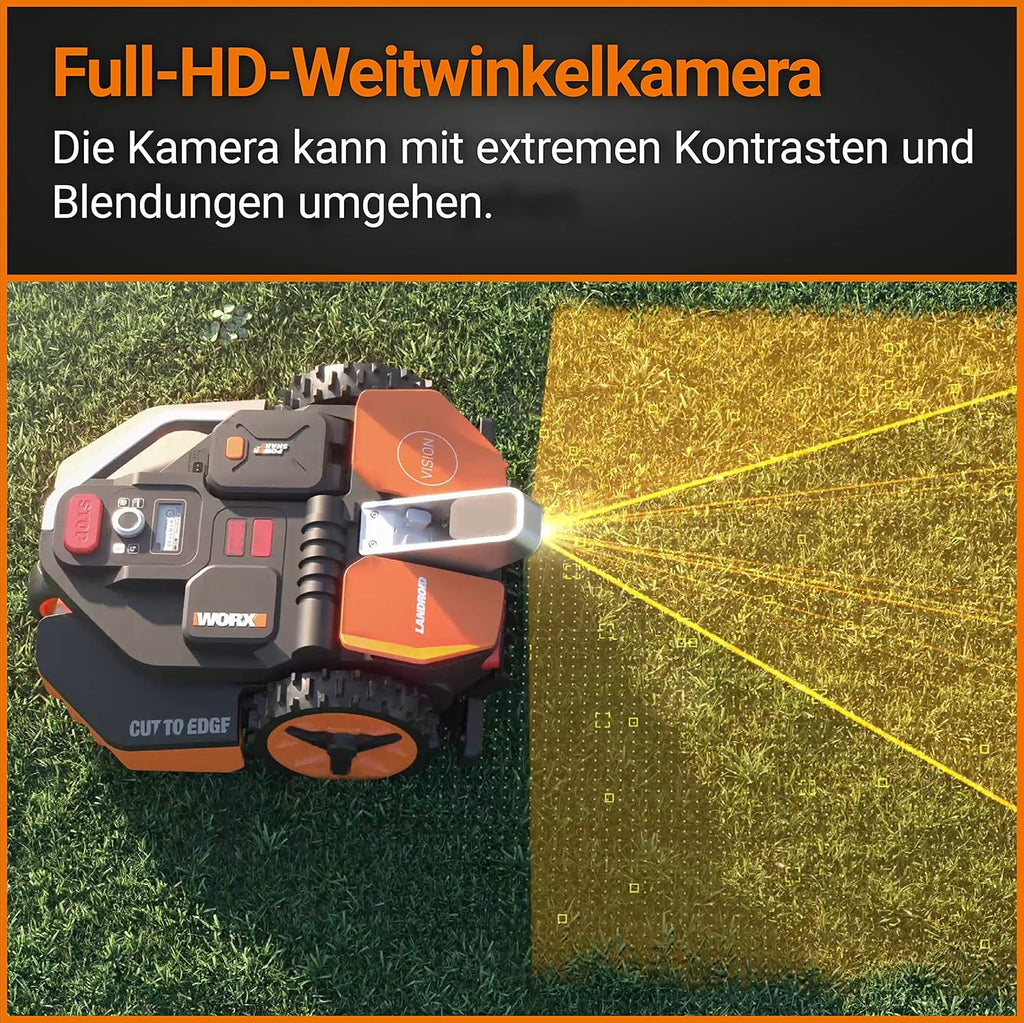 WORX Landroid Plus WR165E Mhroboter mit Begrenzungskabel für Grten bis 500m (AIA Navigation, App Steuerung, WLAN, Bluetooth und schwimmendem Mhwerk - max Steigung: 35%)