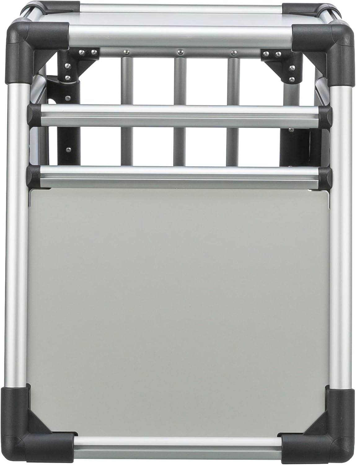 TRIXIE Hunde-Transportbox Aluminium in silber – M: 55 × 62 × 73 cm, stabile und geräuscharme Hundebox mit abgeschrägten Seiten, Sicherheitsverschluss & rutschfester Liegematte – 39342
