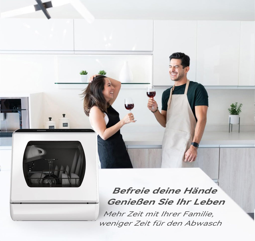 Hermitlux Mini Geschirrspüler, Spülmaschine für 4 Bestecksätze, 5 Liter Wassertank, 6 Programme Mini Tischgeschirrspüler, Perfekt für Wohnungen, Schlafsäle, Camping, Weiß