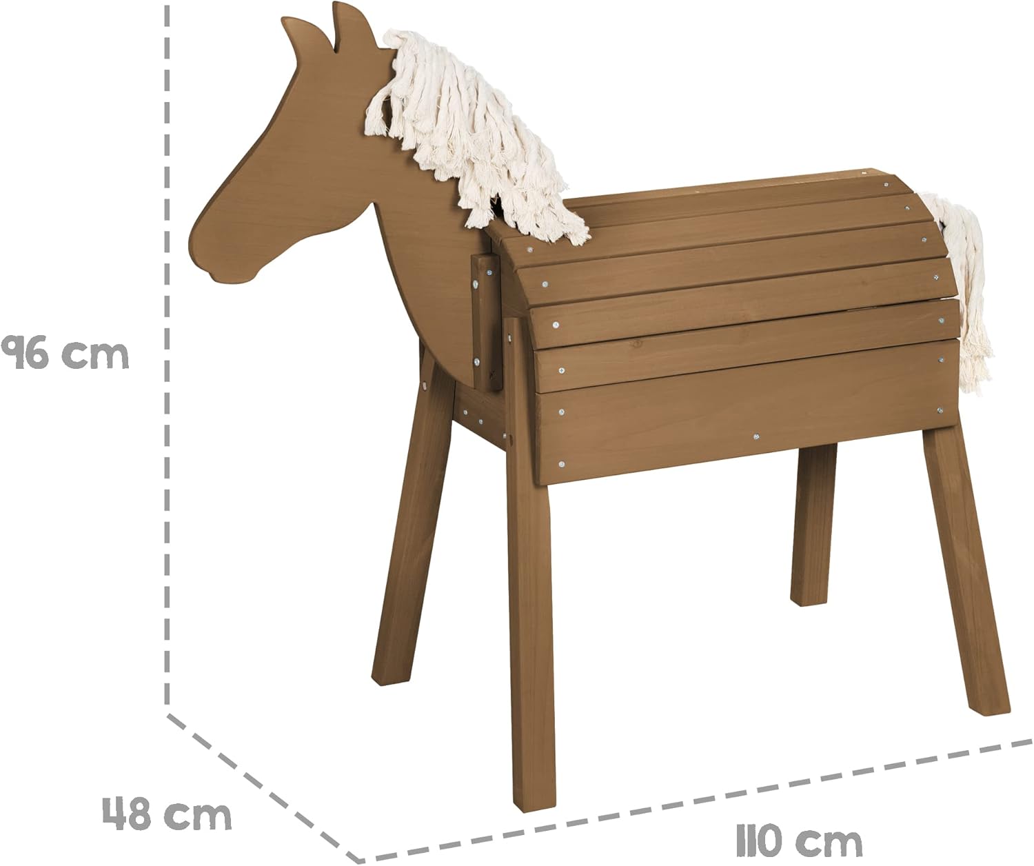 roba Holzpferd für den Garten - Voltigierpferd mit Mähne und Schweif - Spielpferd zum Turnen und Reiten - Holz massiv - Grau lasiert