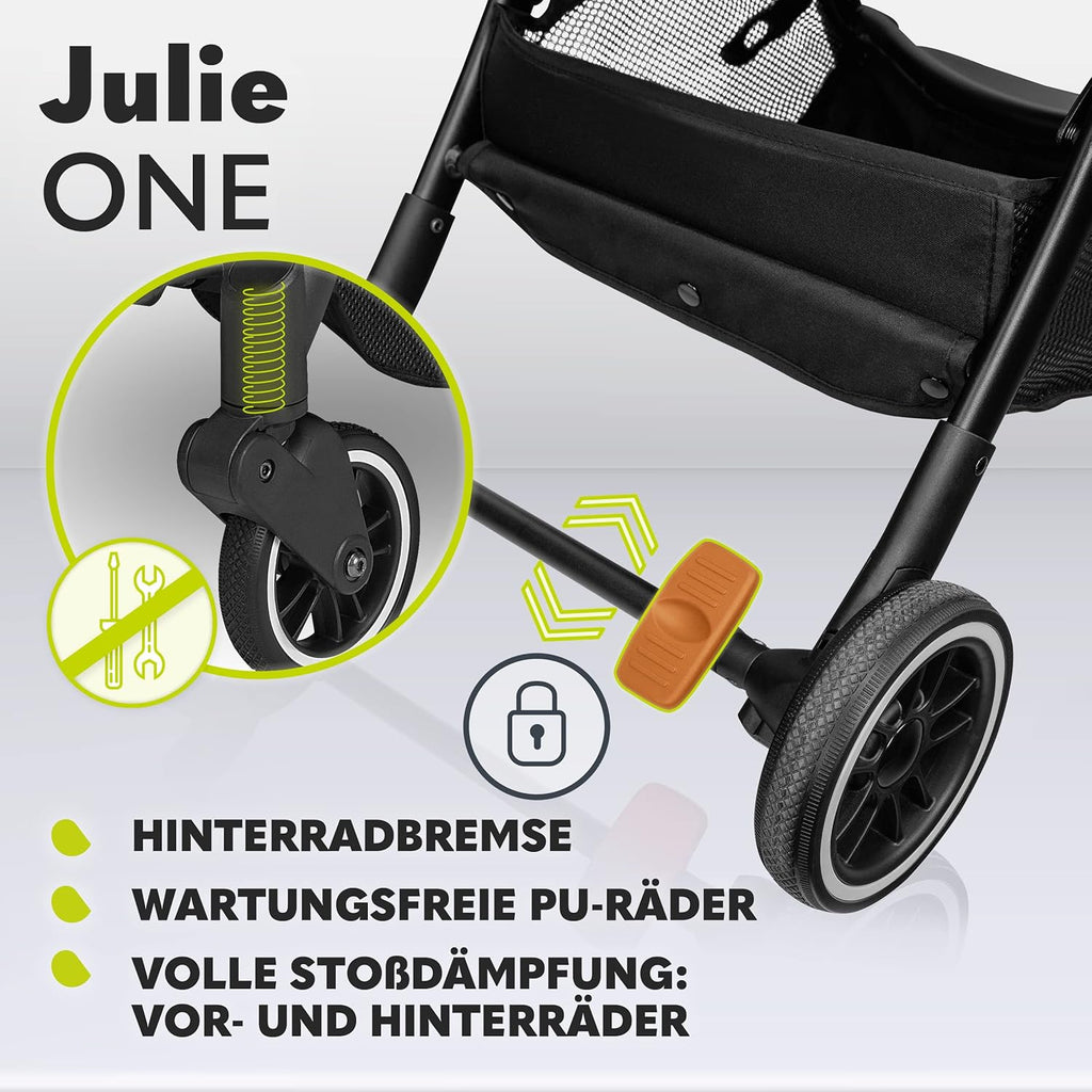 LIONELO Julie One Passeggino da 0 a 22 kg, schienale e poggiagambe regolabili, zanzariera, coprigambe, portabicchieri e borsa da trasporto, pieghevole
